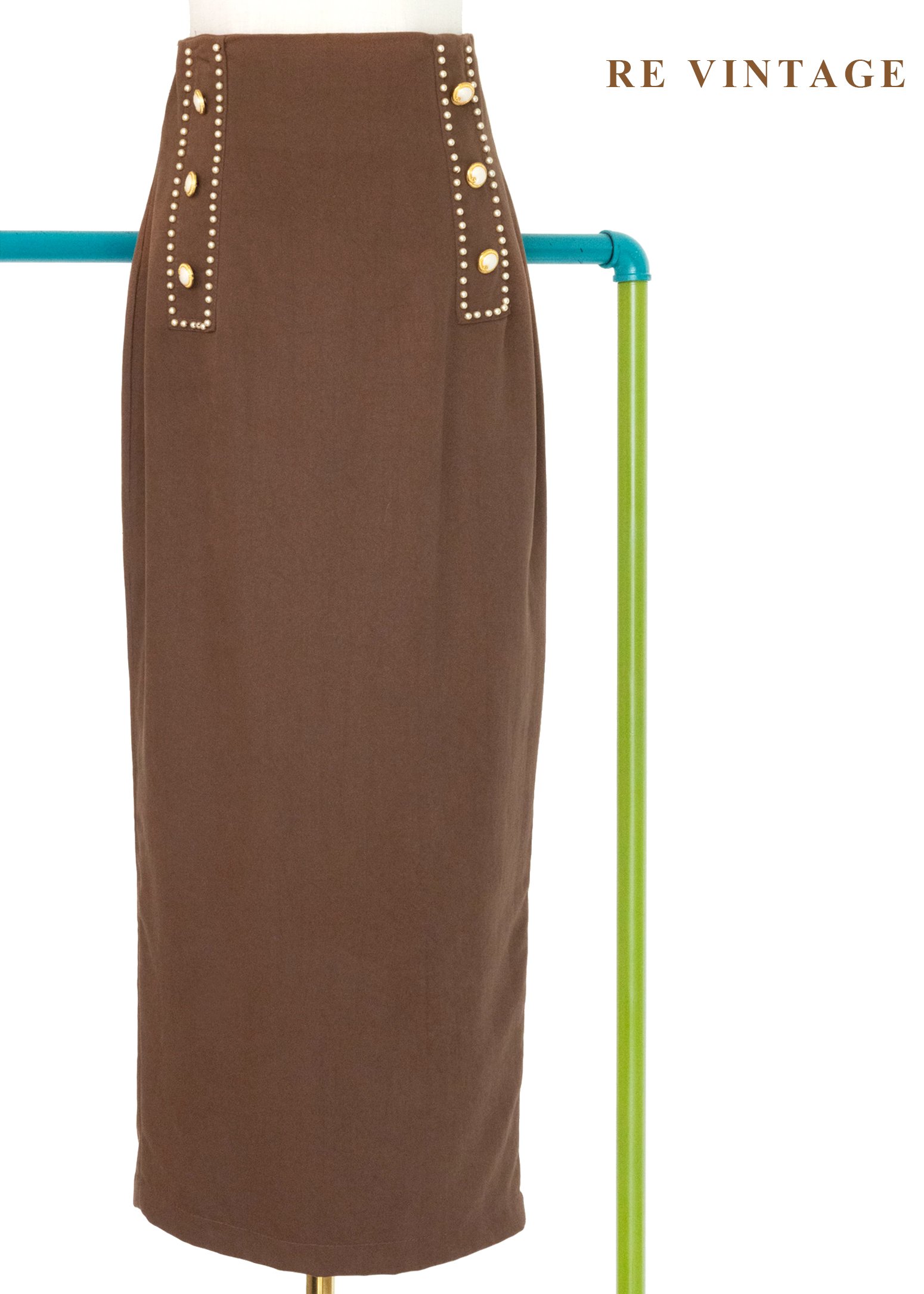 氣質單品 - 摩卡珍珠富家千金高腰長裙（25"）