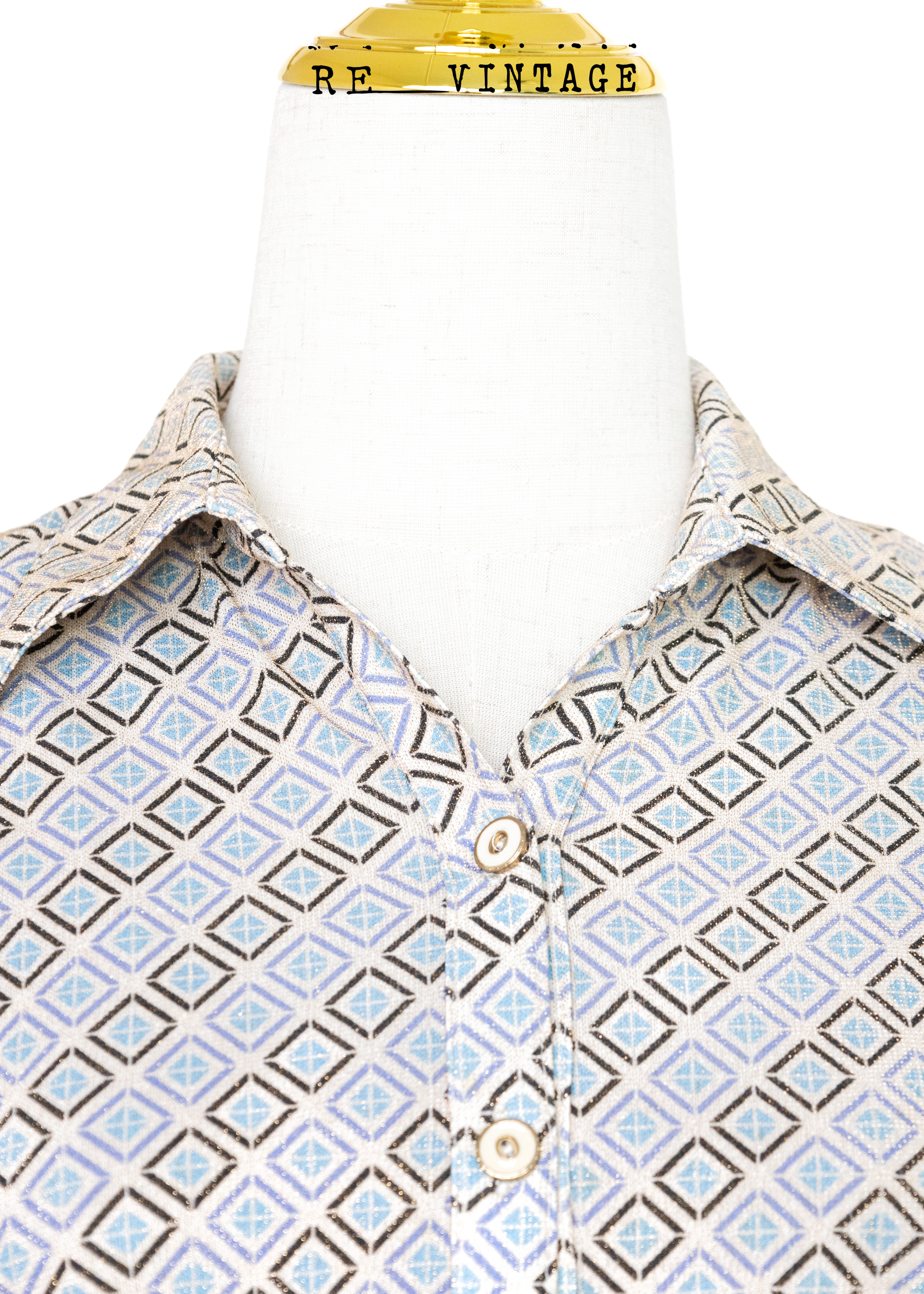 金閃閃小藍菱格彈性上衣