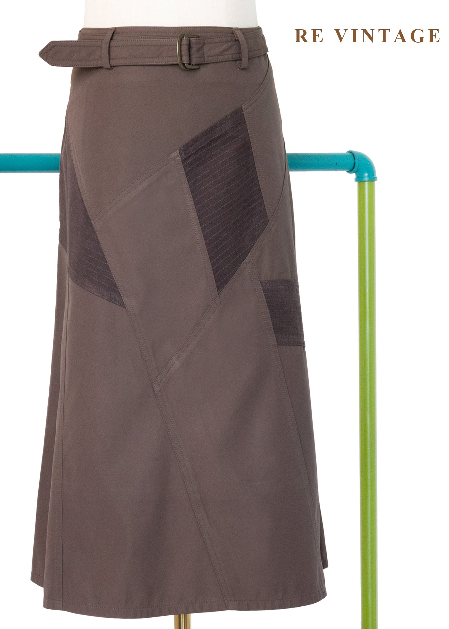 霧褐色幾何剪裁中長裙（30"）