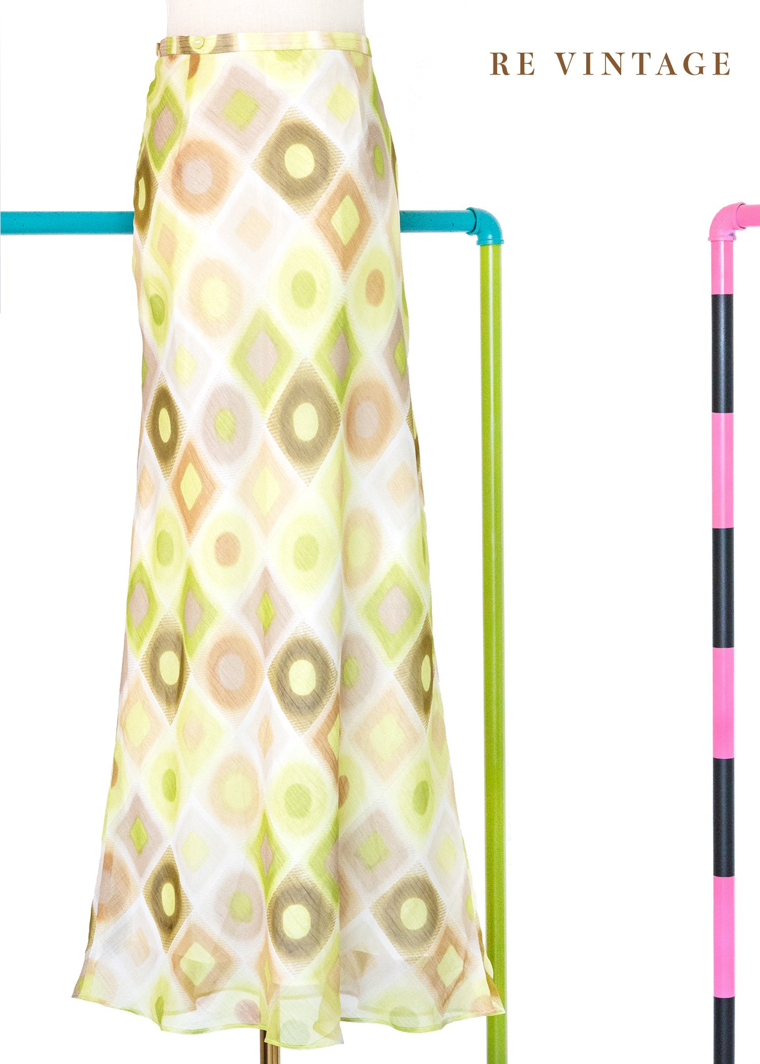 Amber Moss 菱格光影琥珀綠長裙（27"）