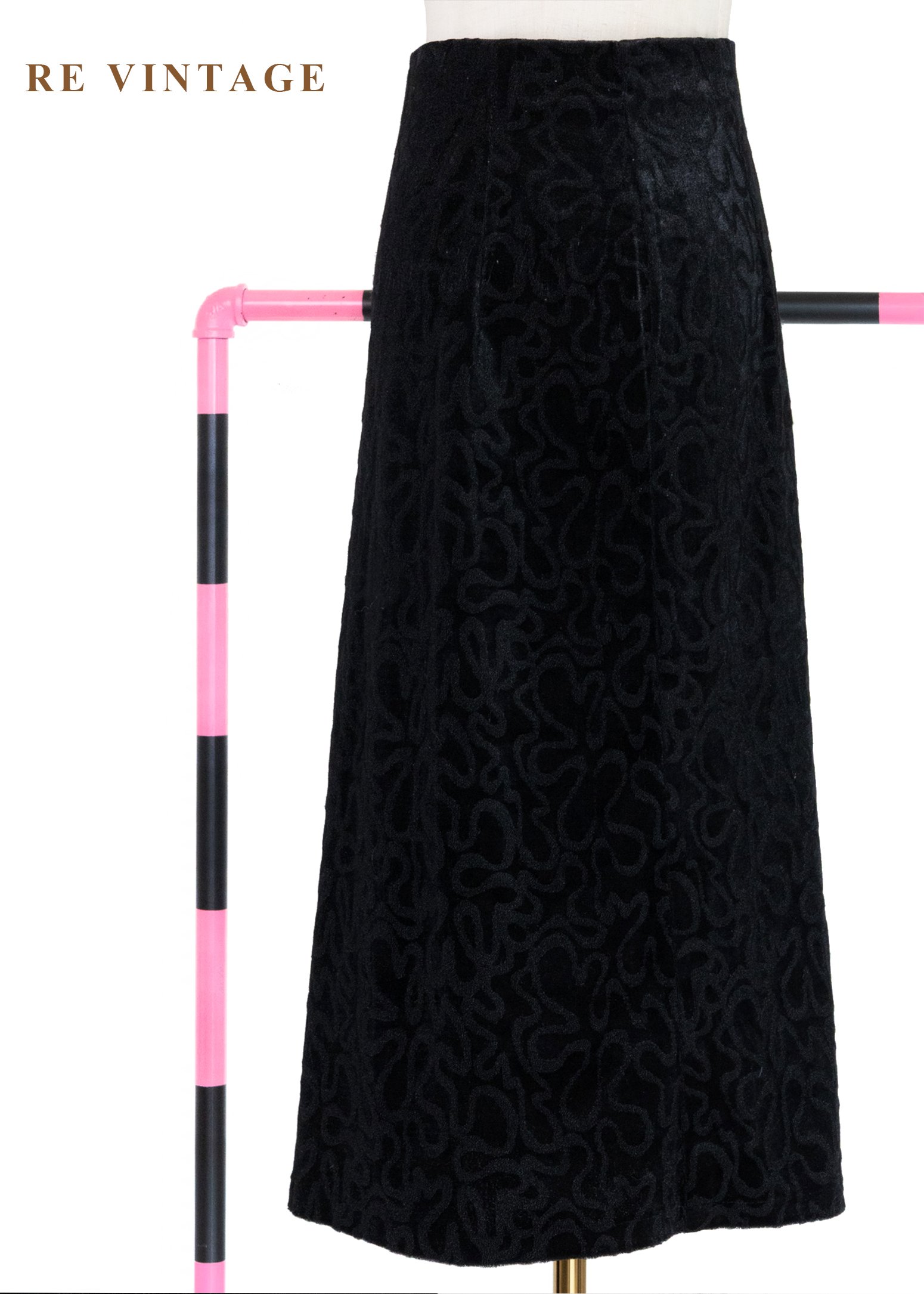 觸覺故事暗黑花朵絨布中長裙（24-26”)