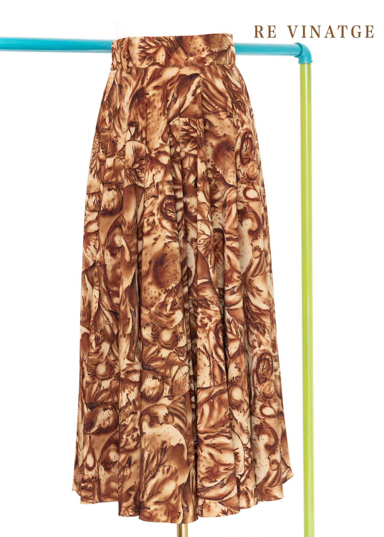 黃棕色樹林圖騰中長裙（24-25")