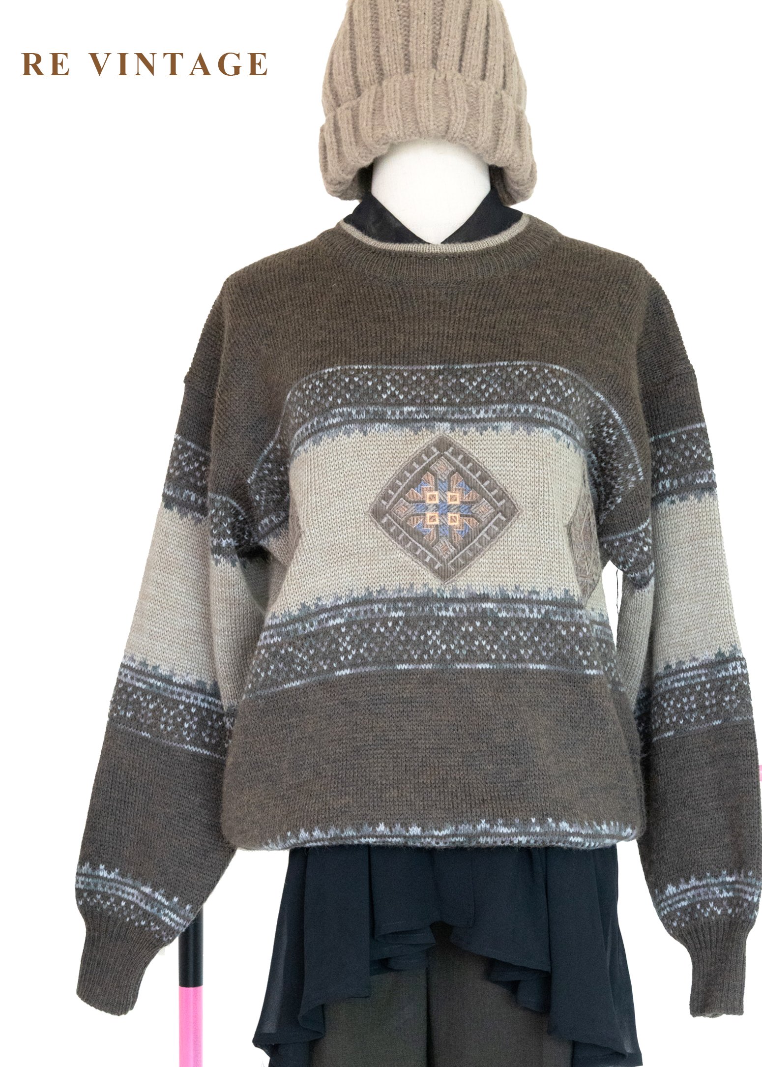 慢生活 - 北國之徑復古幾何緹花針織毛衣