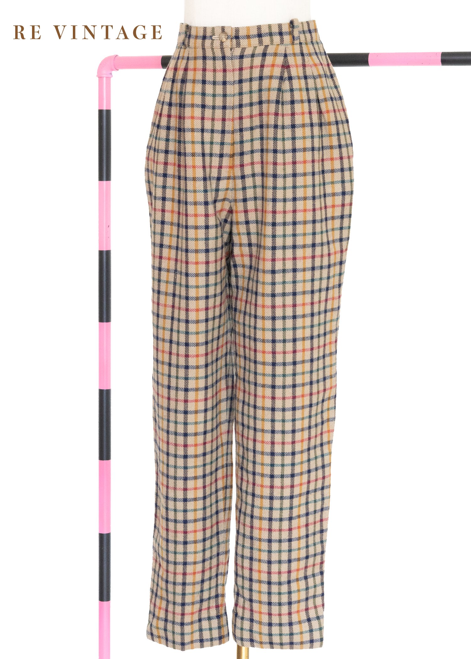 高腰毛料彩色格紋長褲（26"）