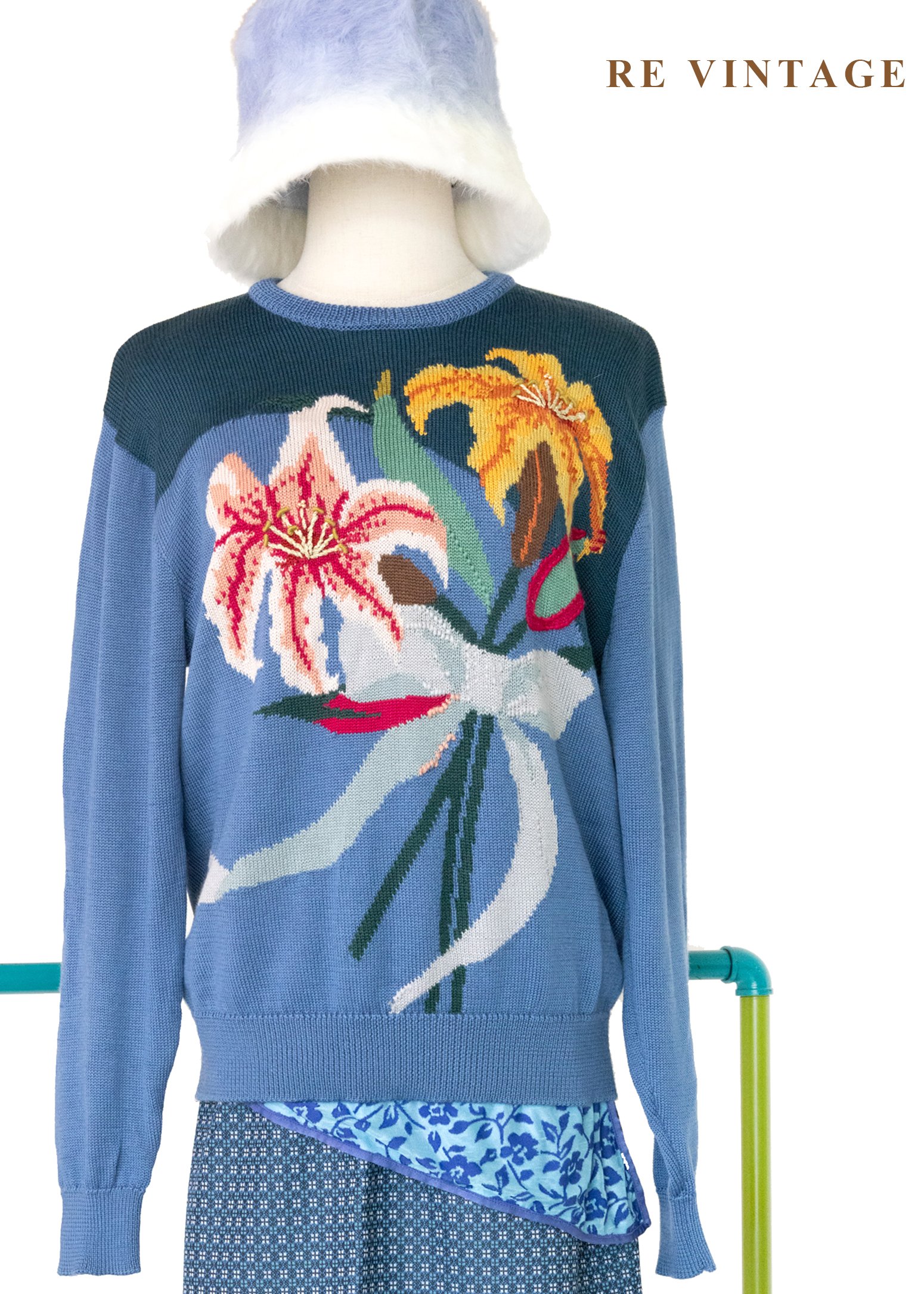 憂鬱藍百合撞色針織毛衣