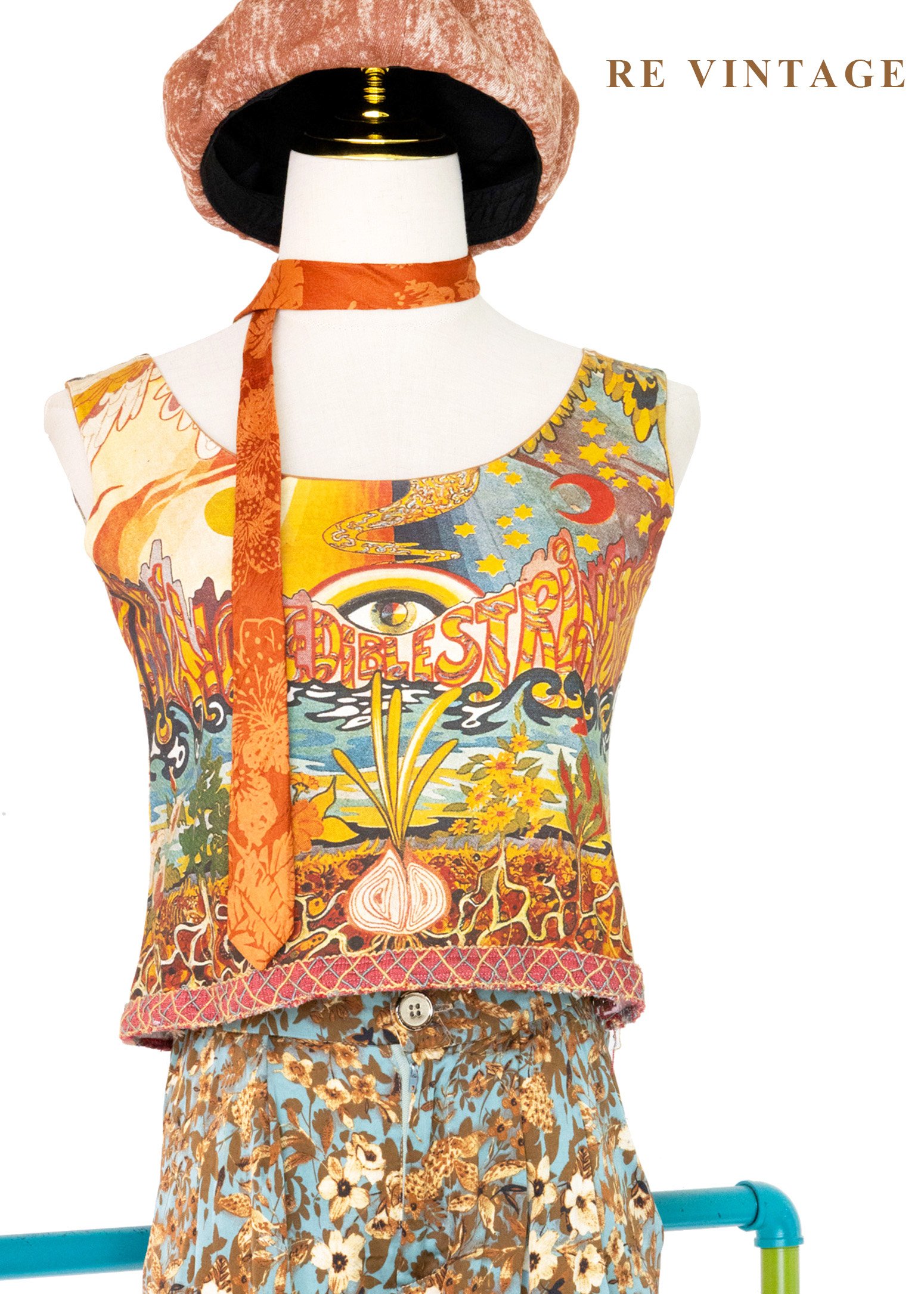 神秘凝視迷幻畫布短版背心