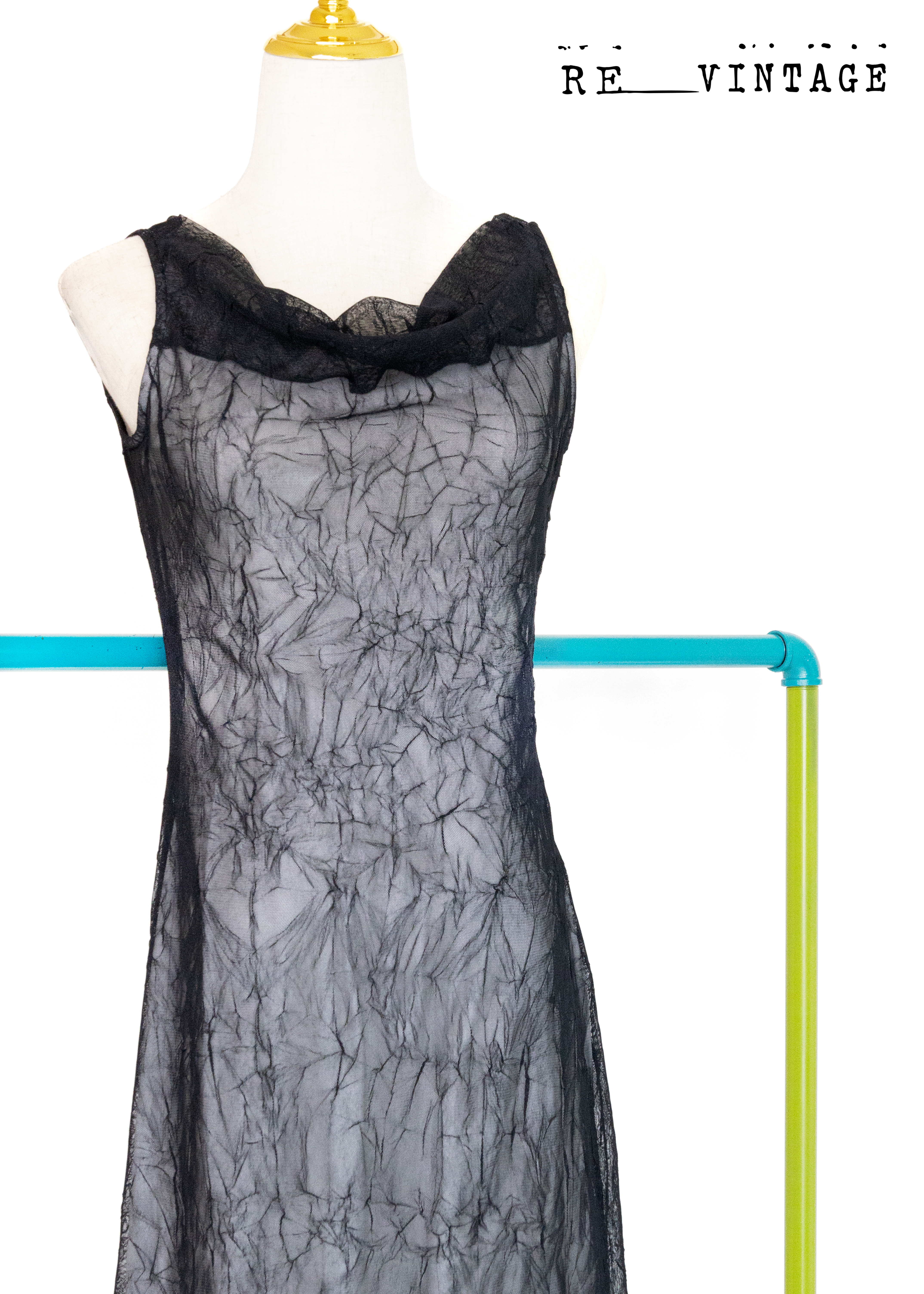 Crinkled 網紗蜘蛛網中長洋裝