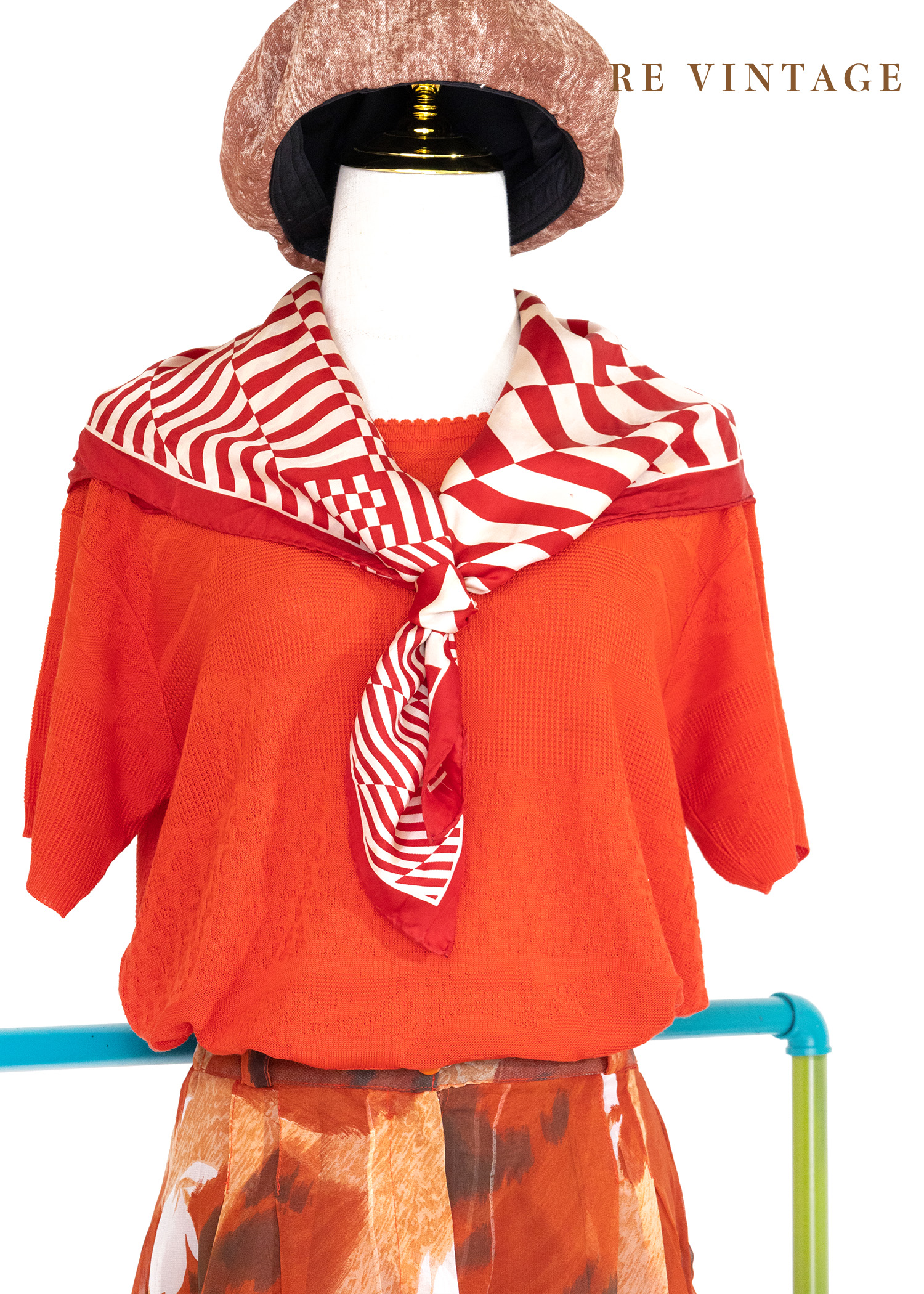 隱形動物園橘紅色針織短袖上衣