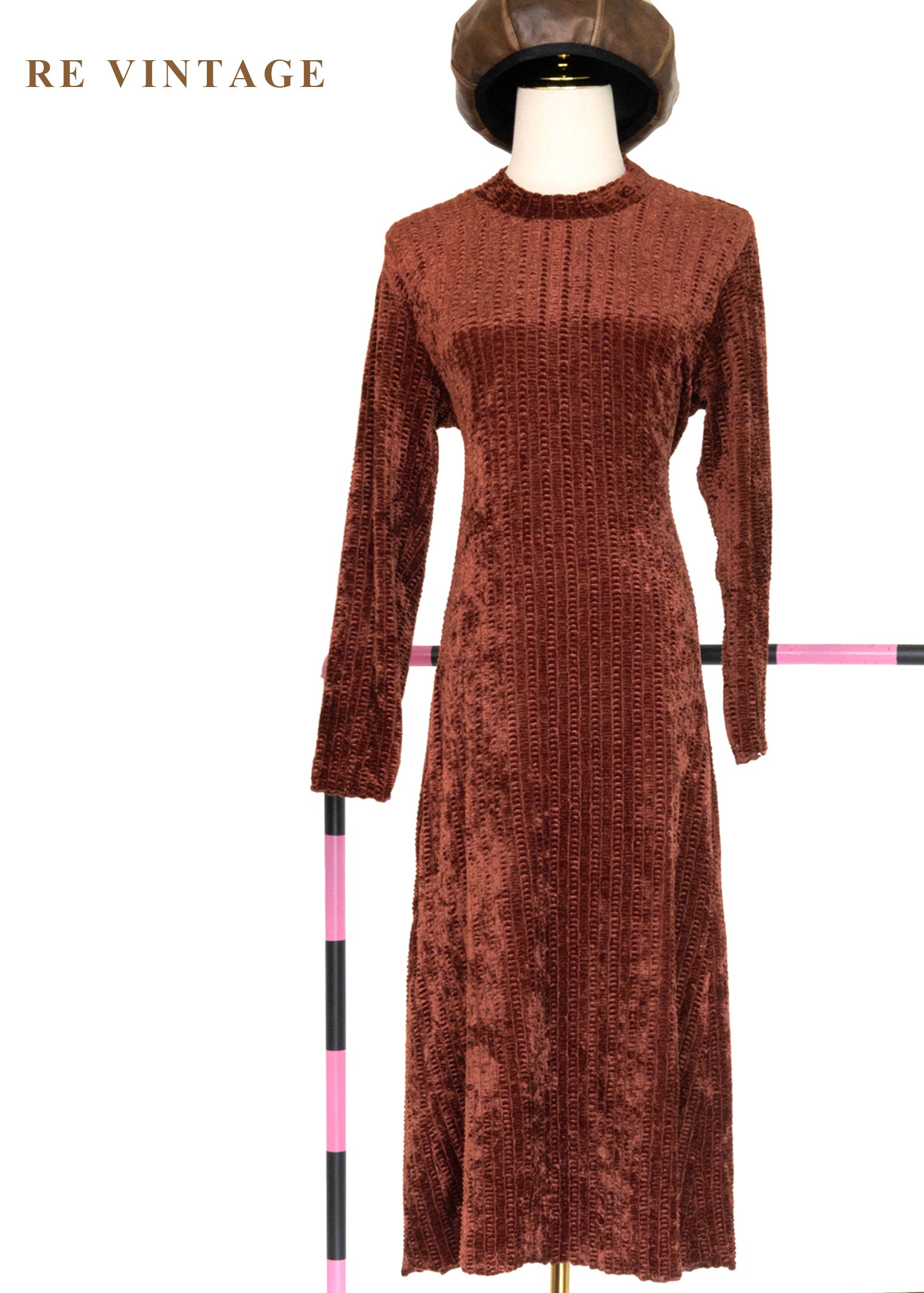 琥珀流光紋理絨布長洋裝