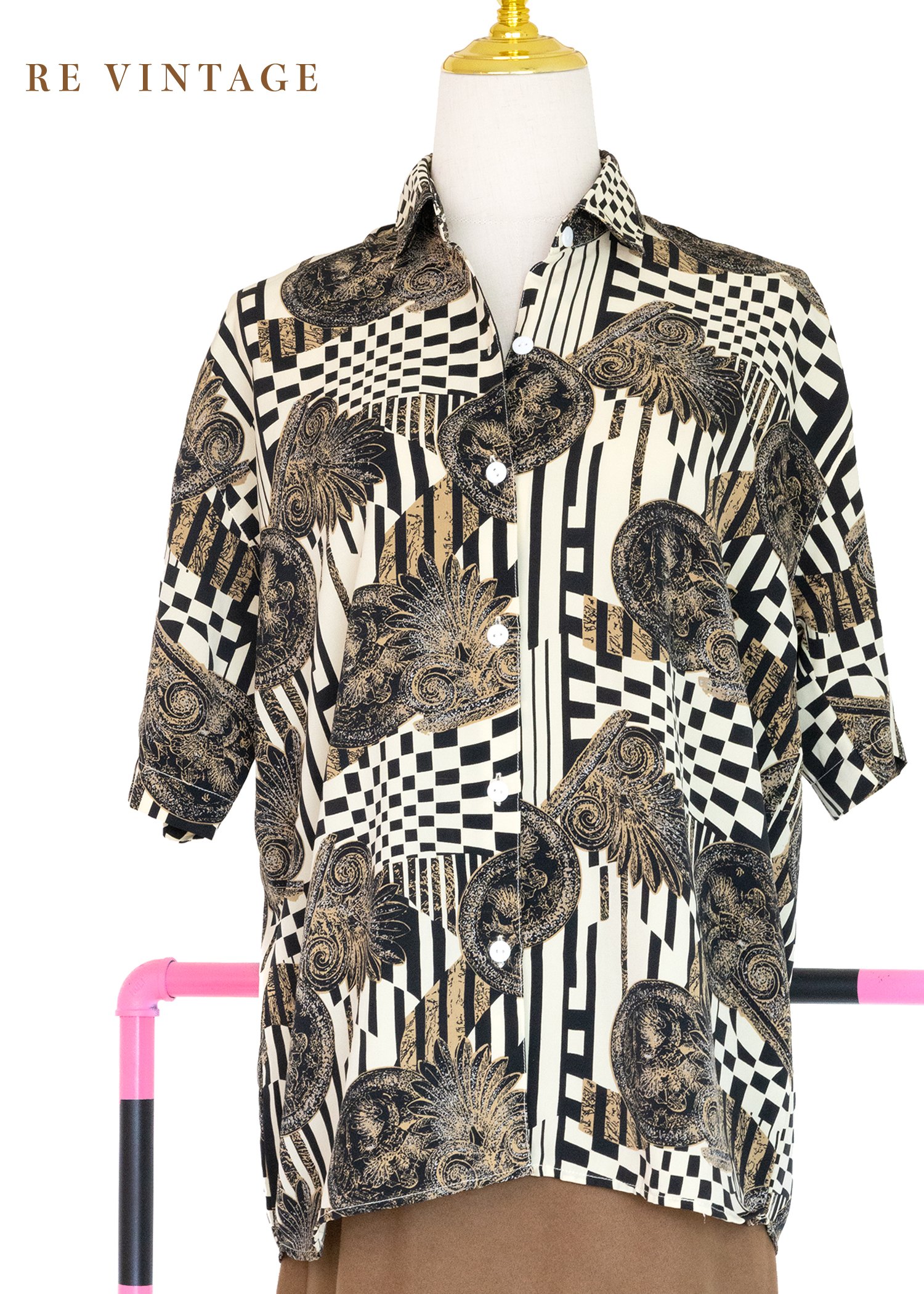 復古迷宮棋盤格短袖襯衫