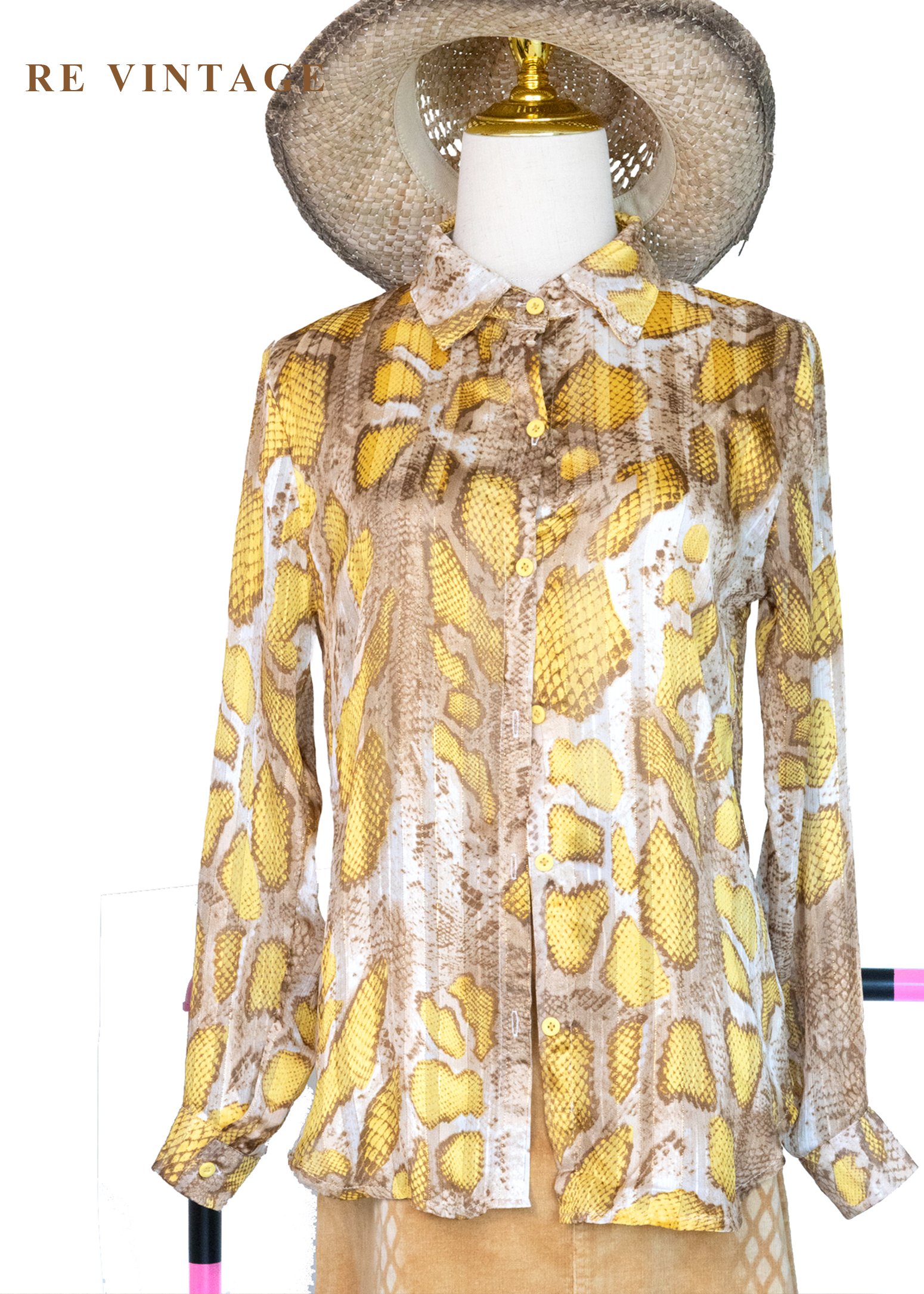 金色獵影 - 蟒紋透感長袖襯衫