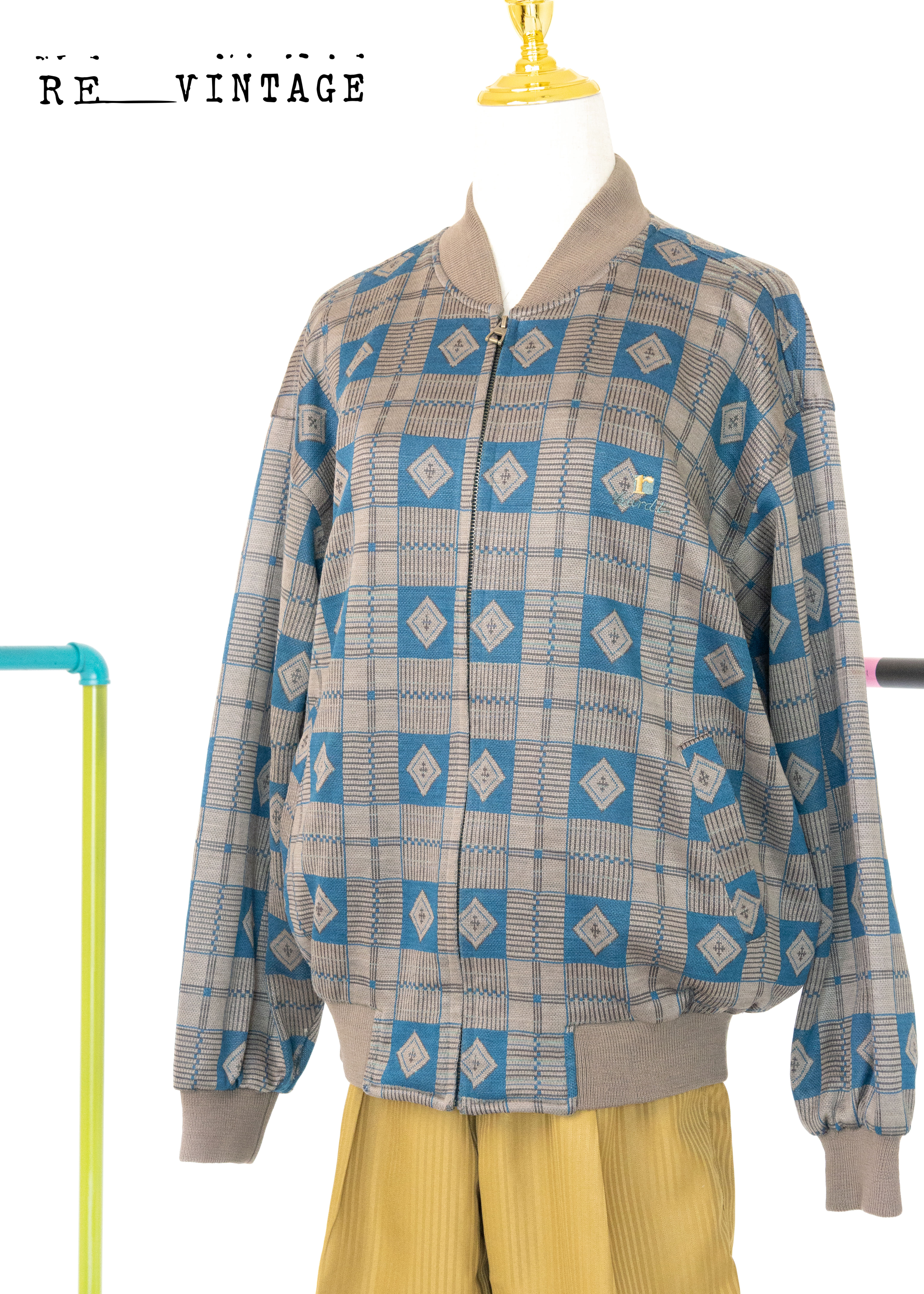 藍綠色菱格紋夾克外套