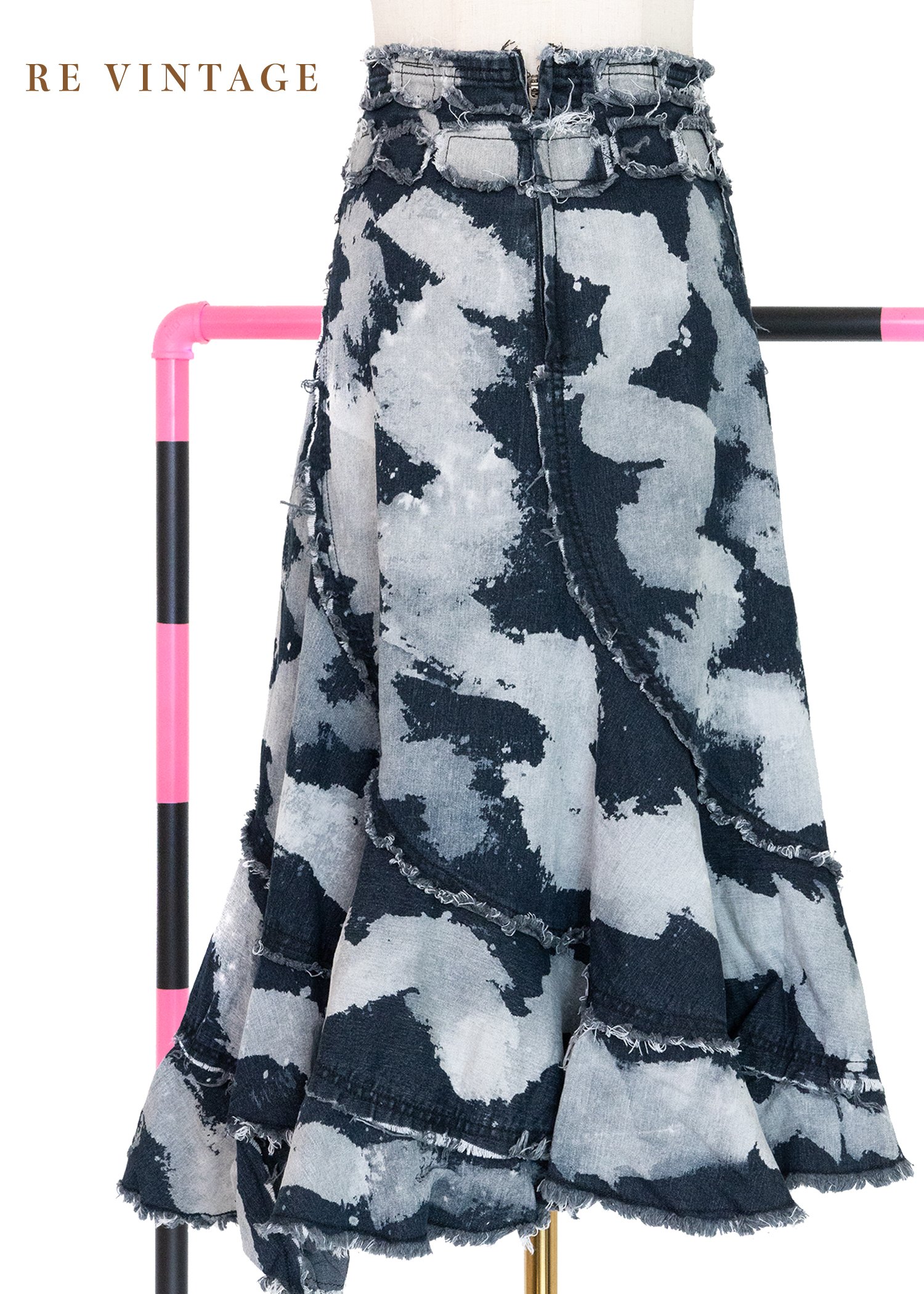 手刷感藍白染毛邊牛仔裙（28"）