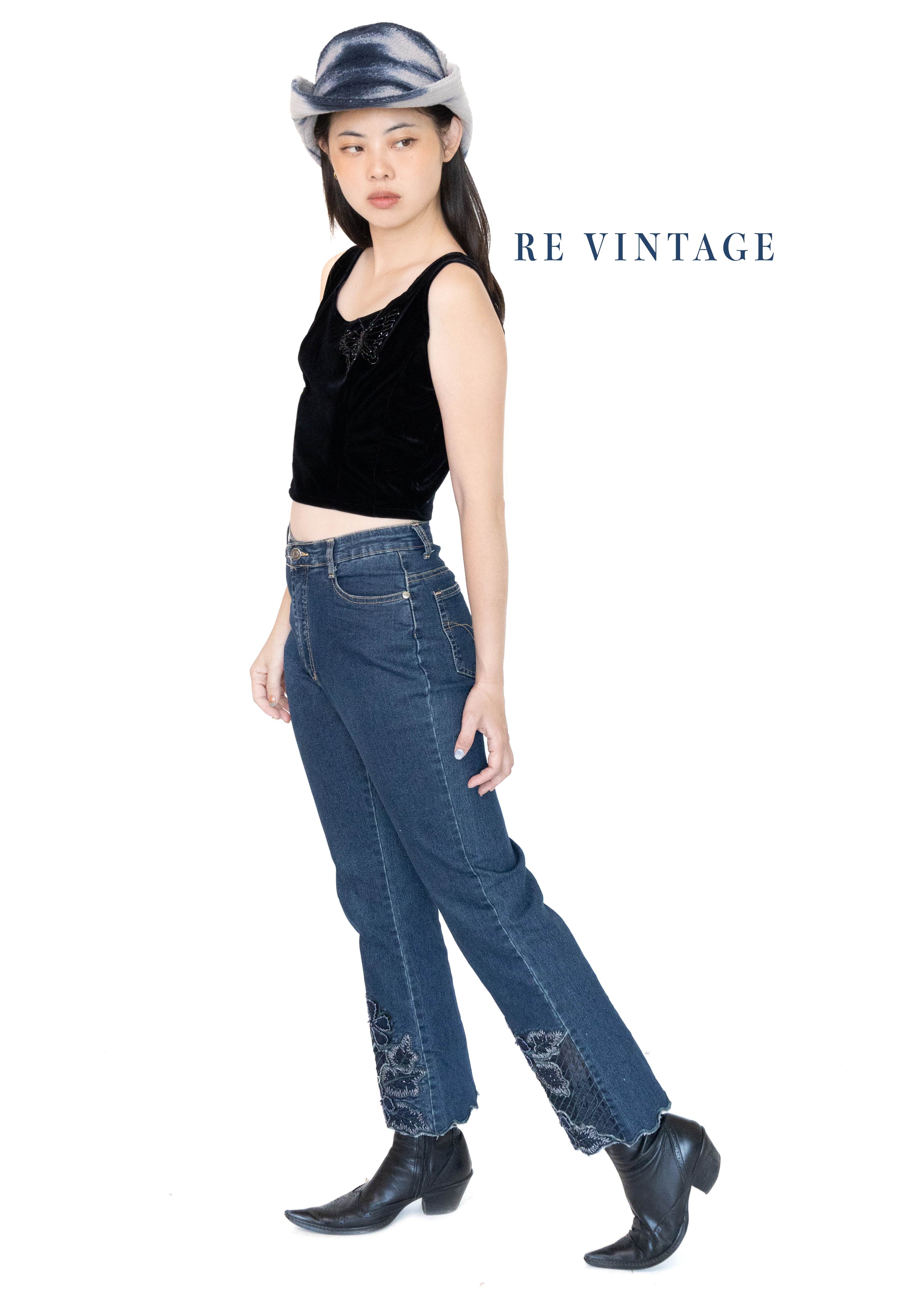 蕾絲小花刺繡漂亮牛仔褲（27"）