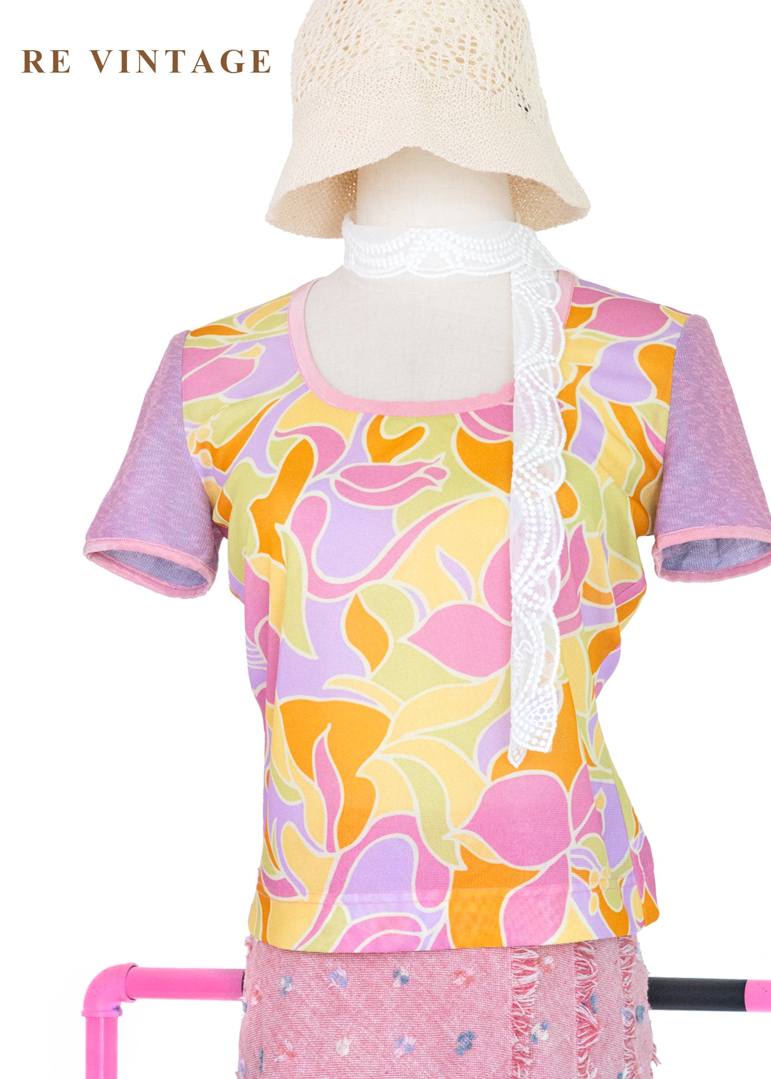 Peach Soda 果汁花樣拼接上衣