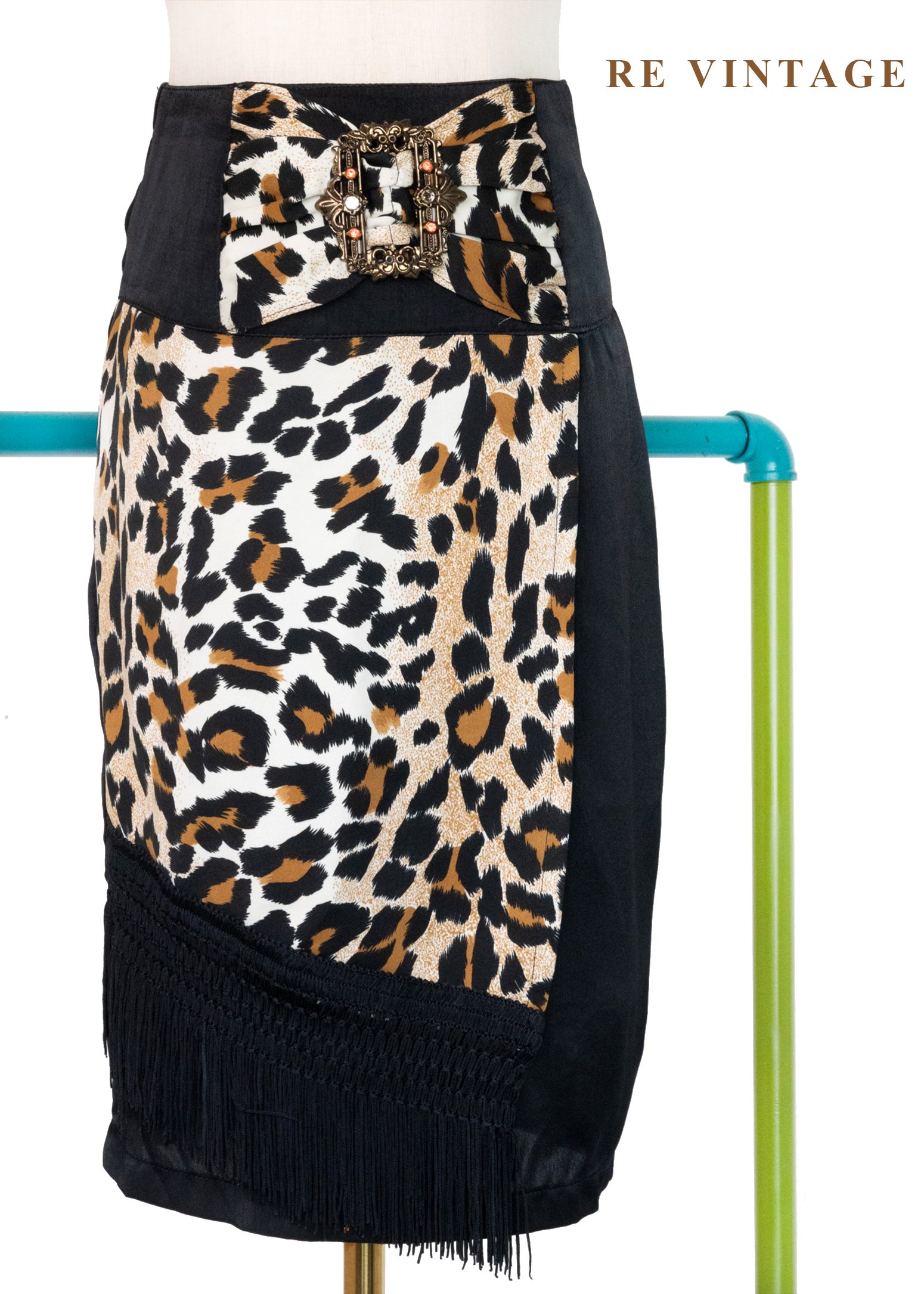 冷黑豹紋野性流蘇美裙（26-28"）