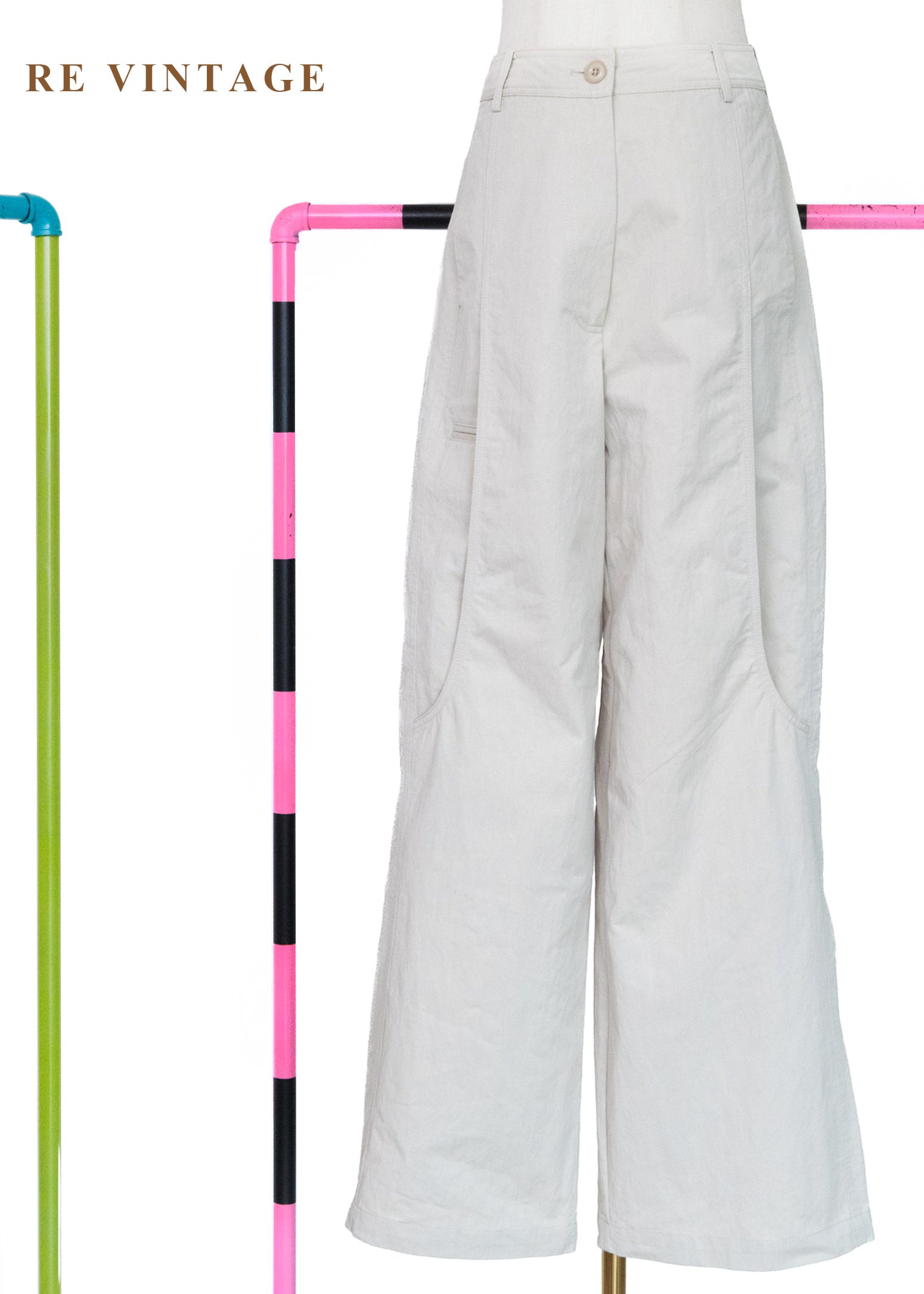 淺米灰挺闊棉麻質地工裝寬褲（24"）