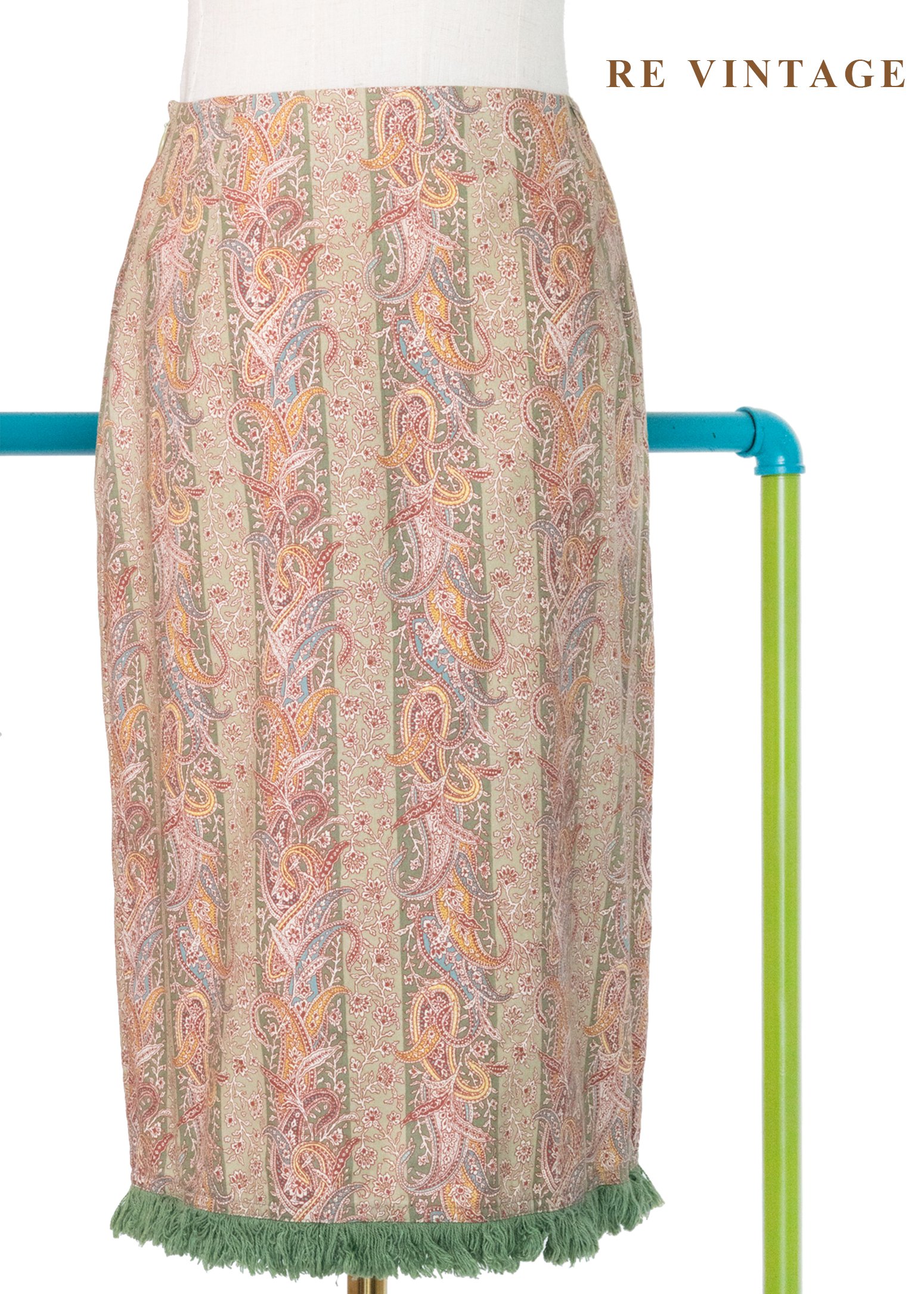 東方花紋草綠流蘇及膝裙（24.5）