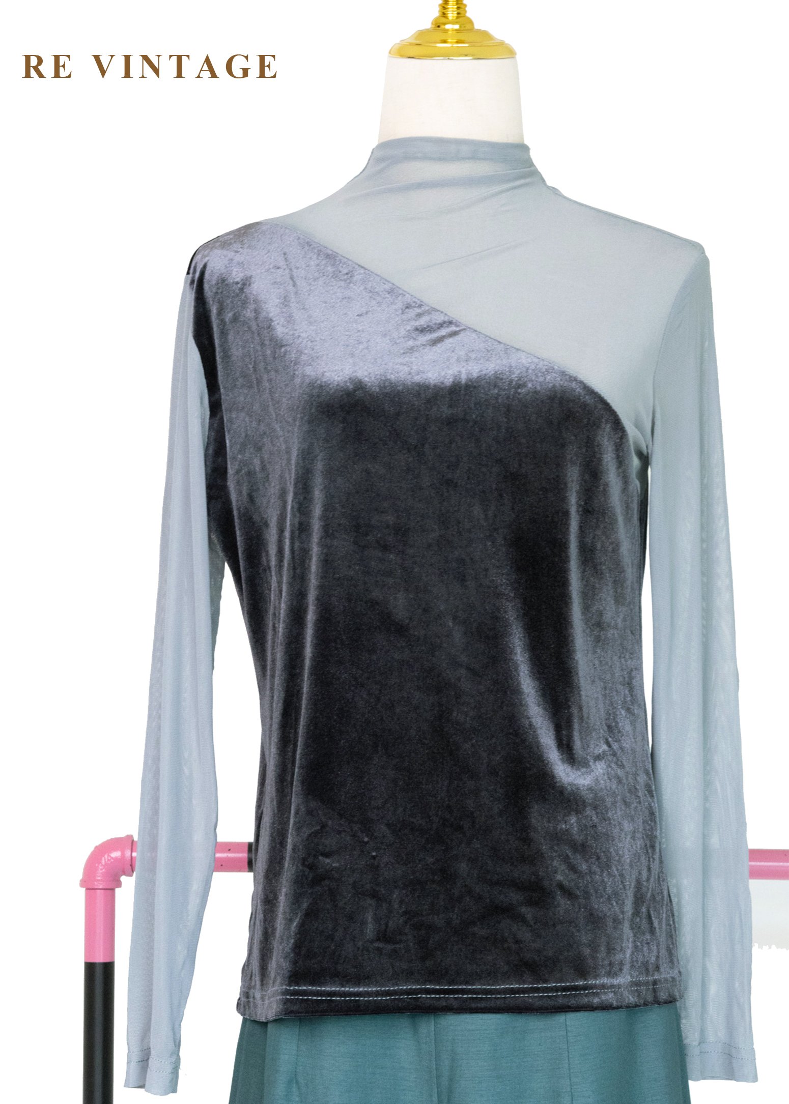 華麗雙拼接絨布上衣