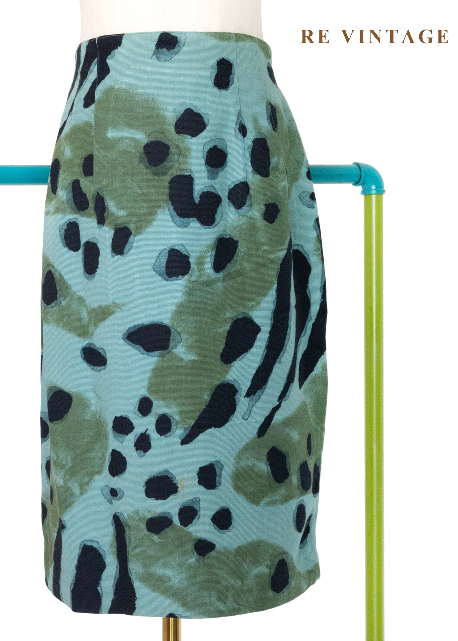 印象派之夢 - 藍綠色斑紋圖騰及膝裙（27-30"）