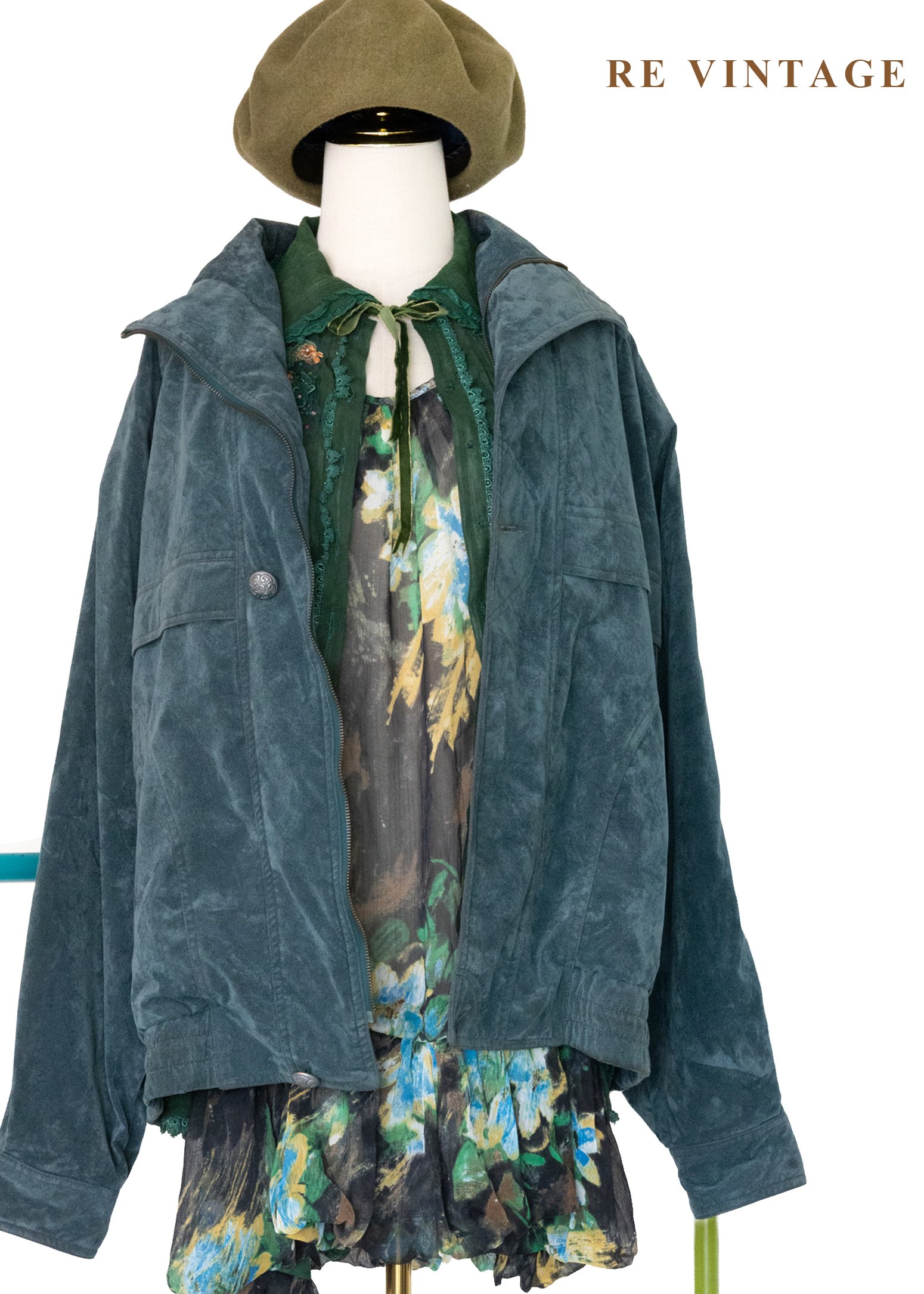 復古孔雀綠工裝夾克外套