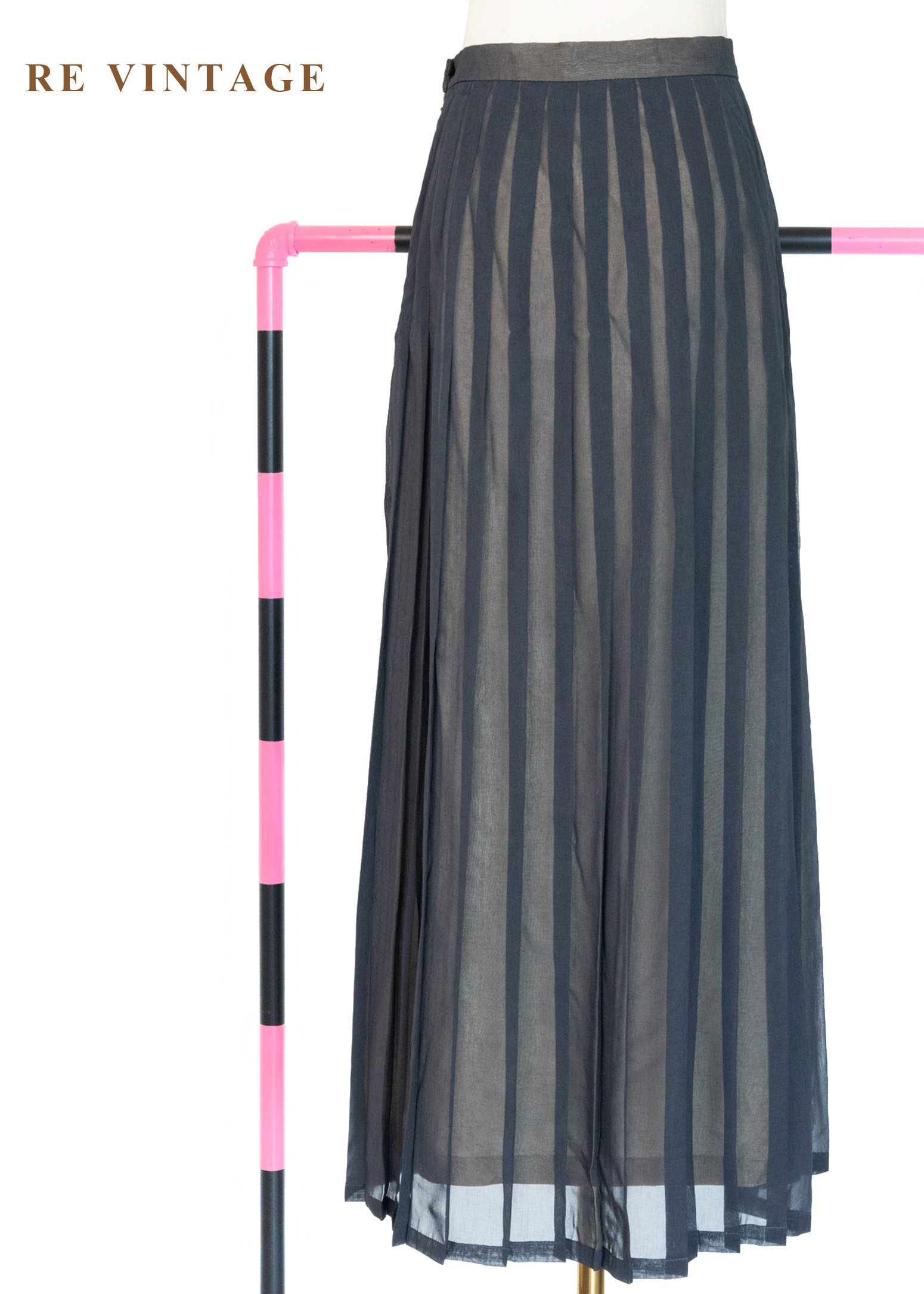 墨灰半透視百褶長裙（27"）