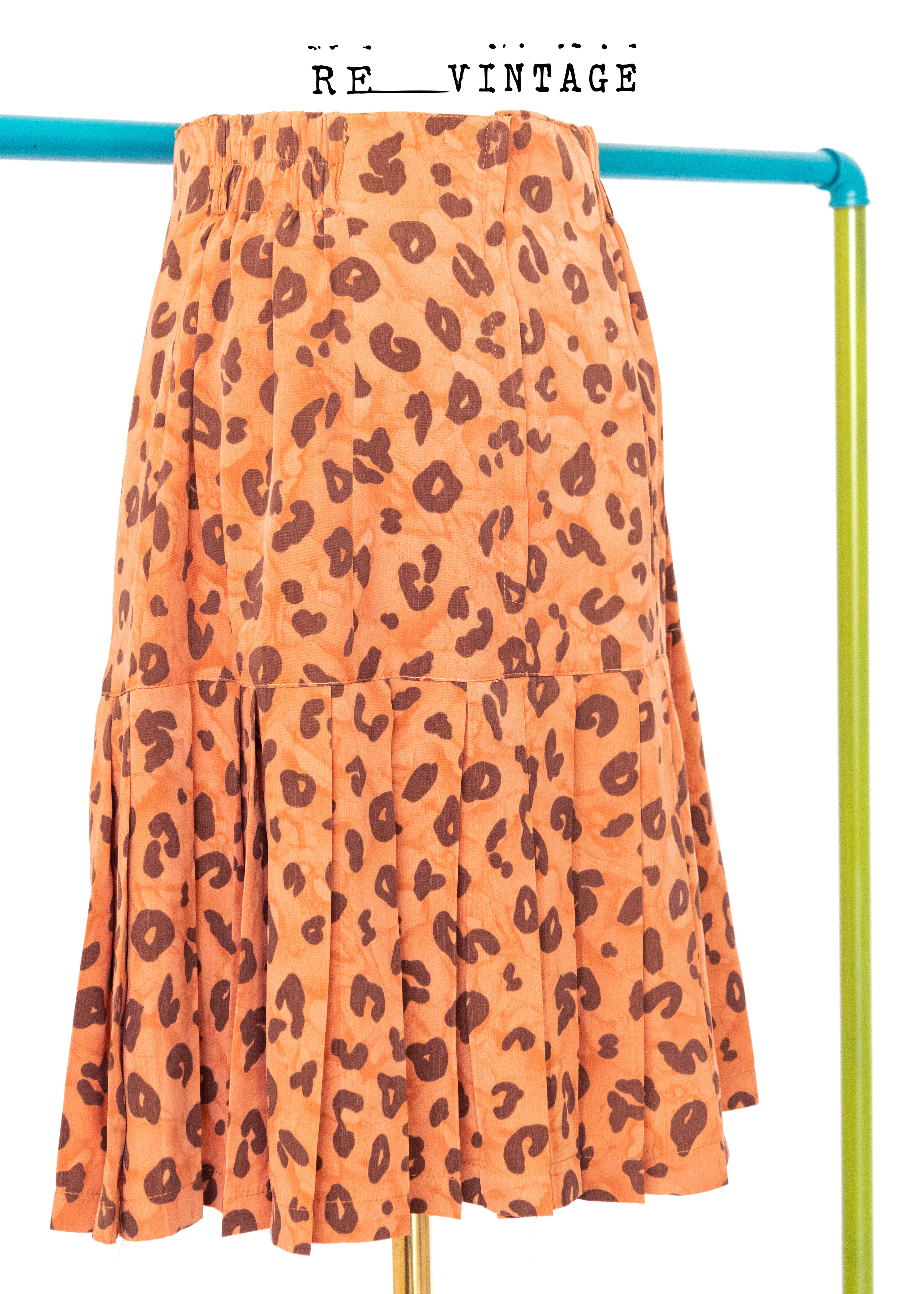 暗橘色小豹紋百摺短裙（25"）