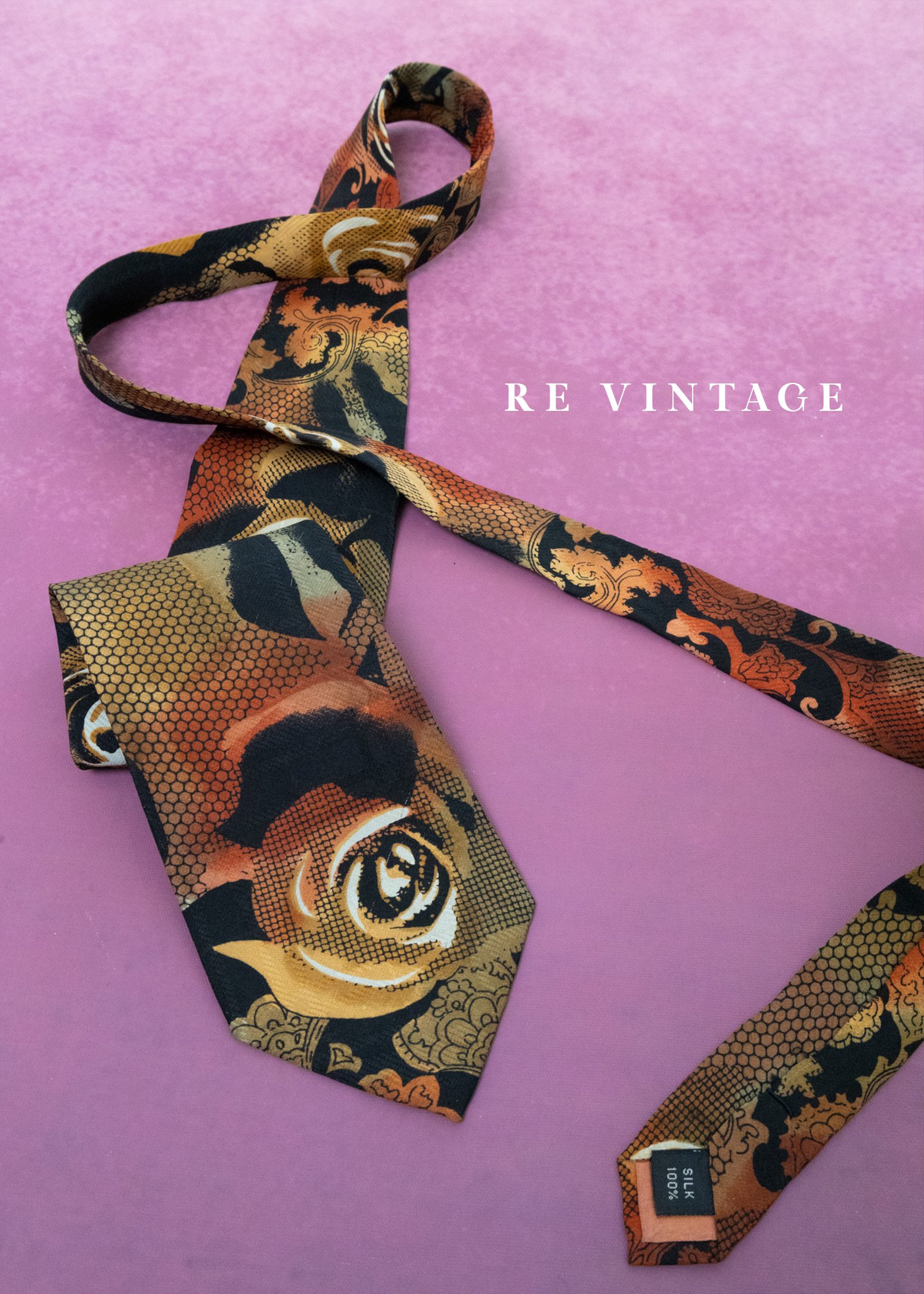 巴洛克式浪漫焦糖色玫瑰印花領帶