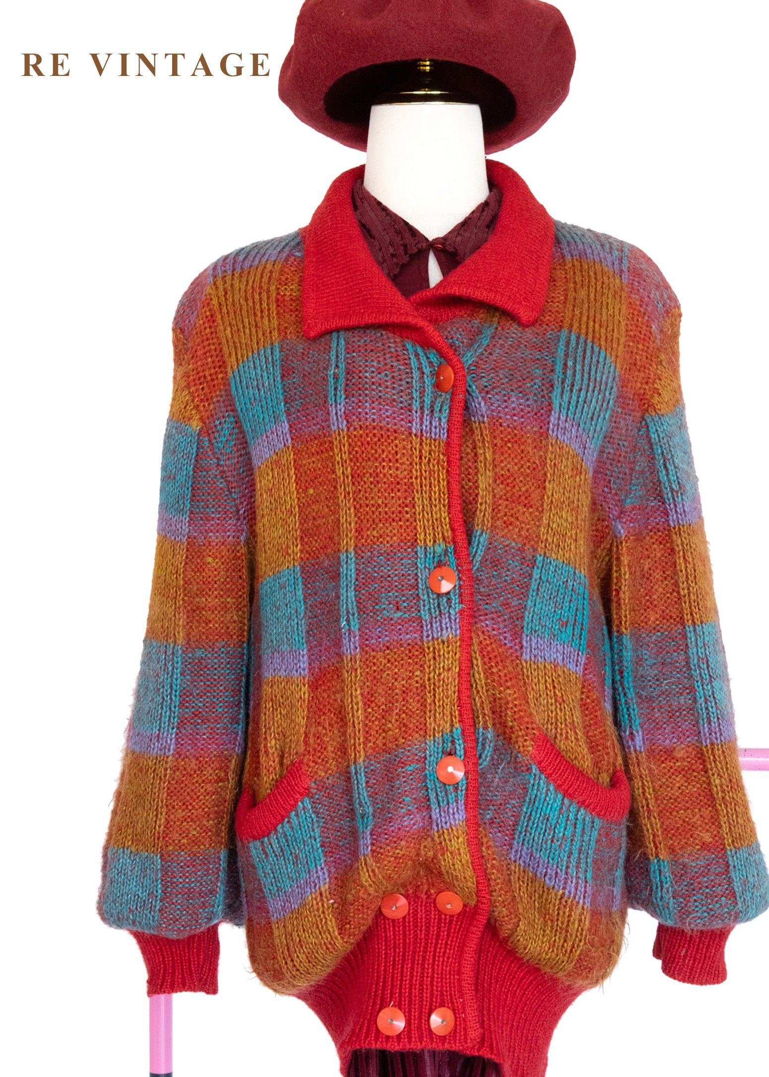 色彩炸彈大格紋針織毛衣外套