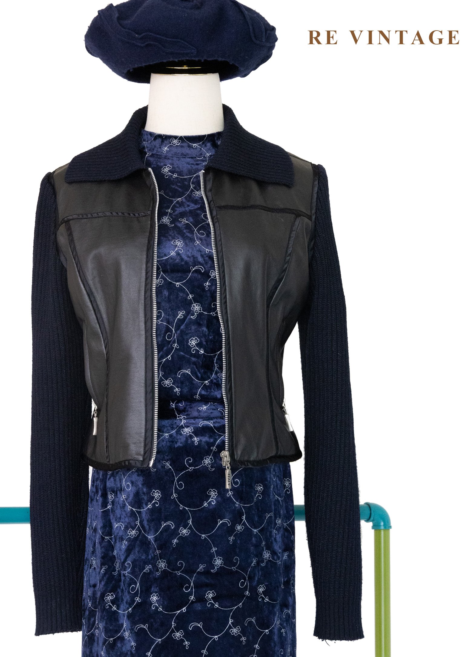 午夜拼接率性針織皮革外套