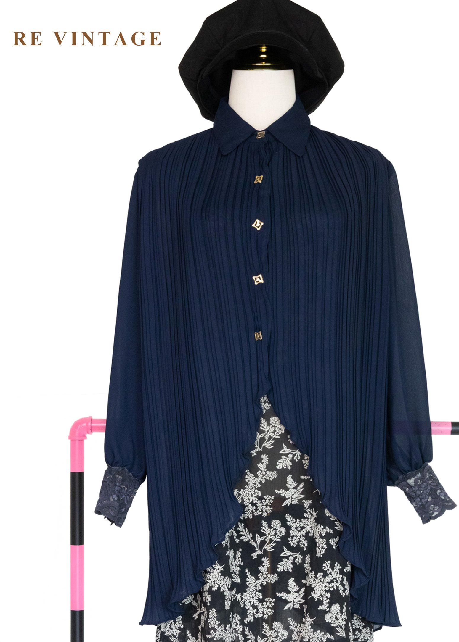 深海褶學 - 百褶金釦貴氣襯衫