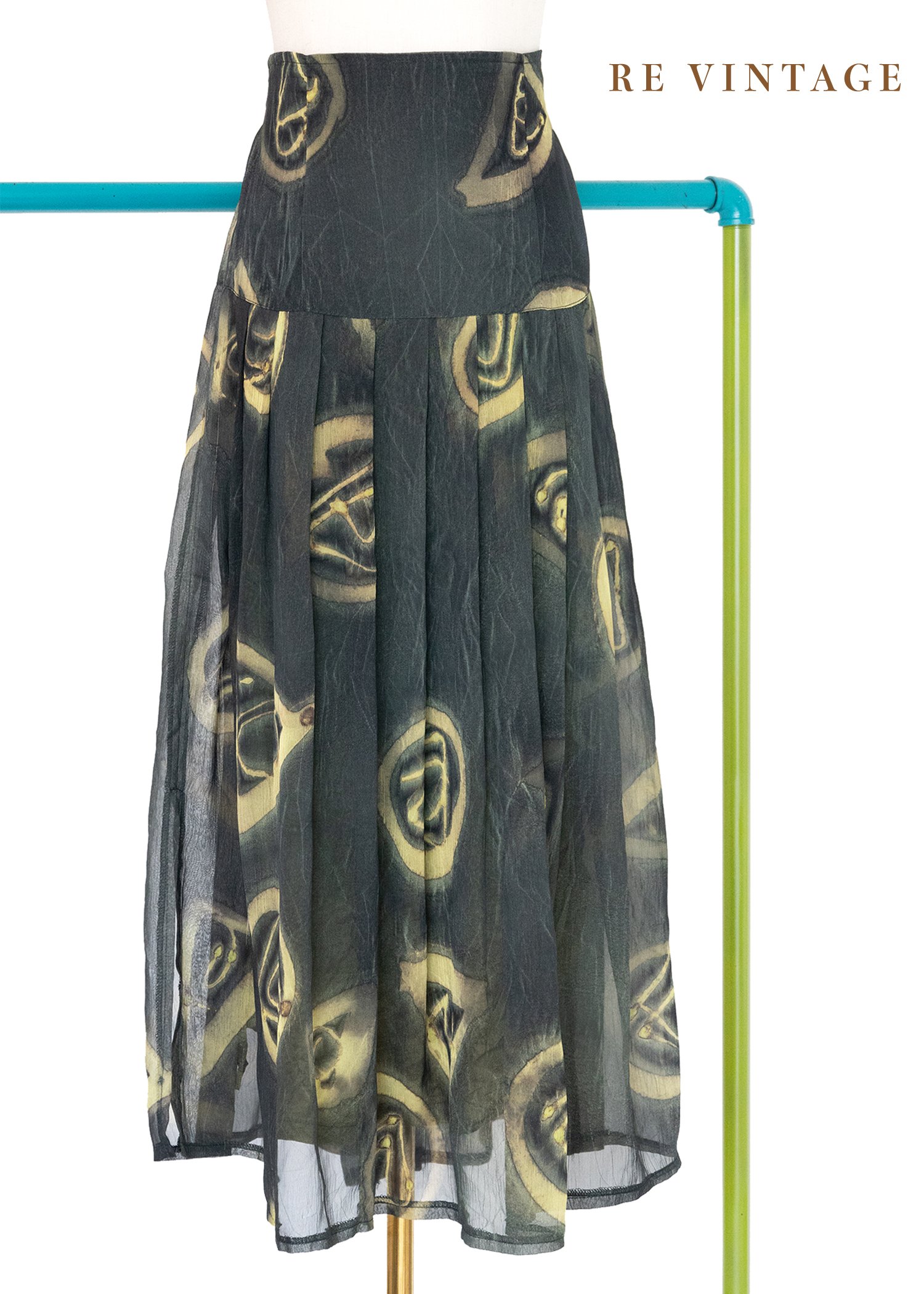 Pine Green 燒畫圖文長裙（27-28"）