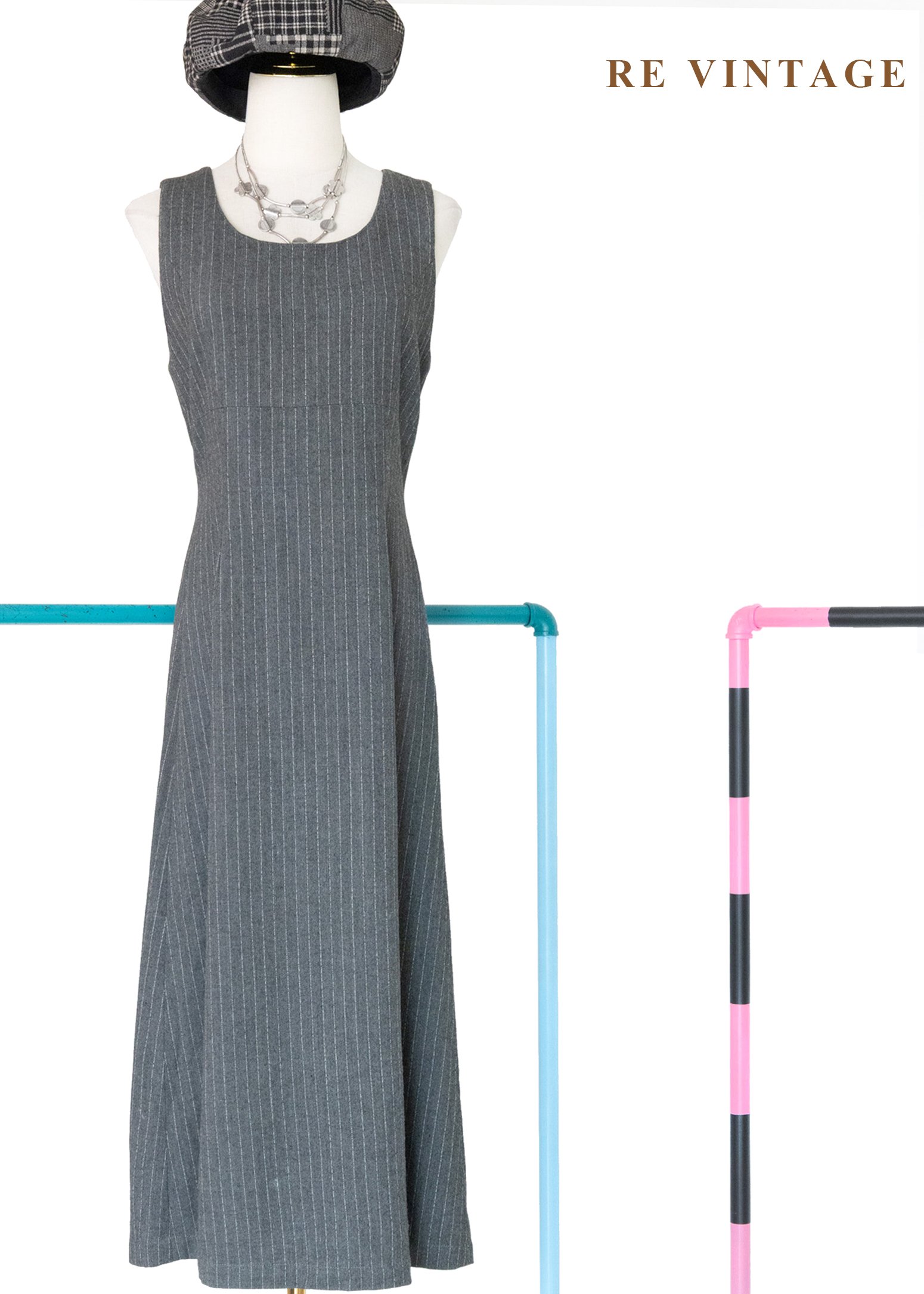 質感單品 - 倫敦霧中細條紋毛呢長洋裝