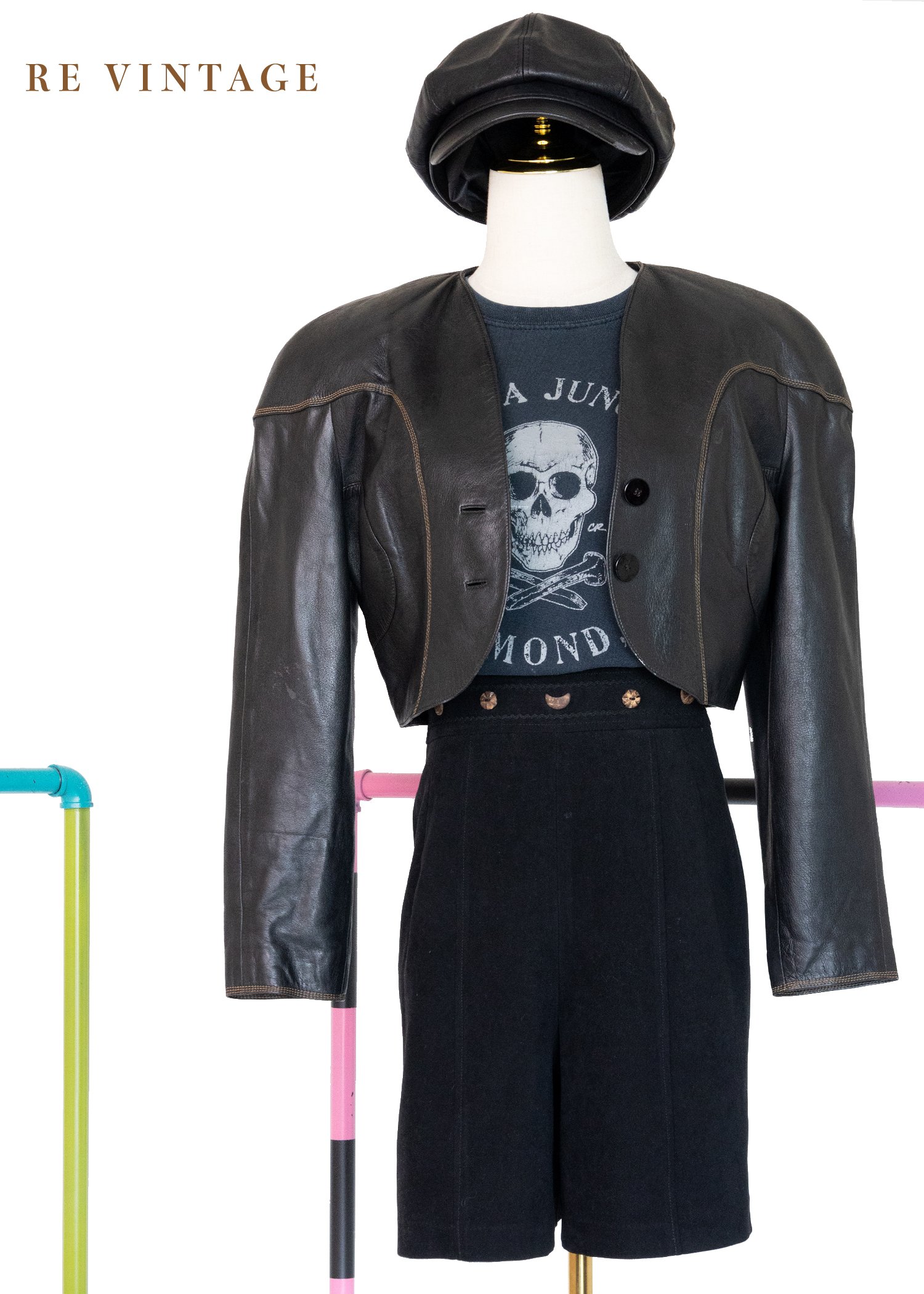 西班牙製 - 帥氣短版皮革外套