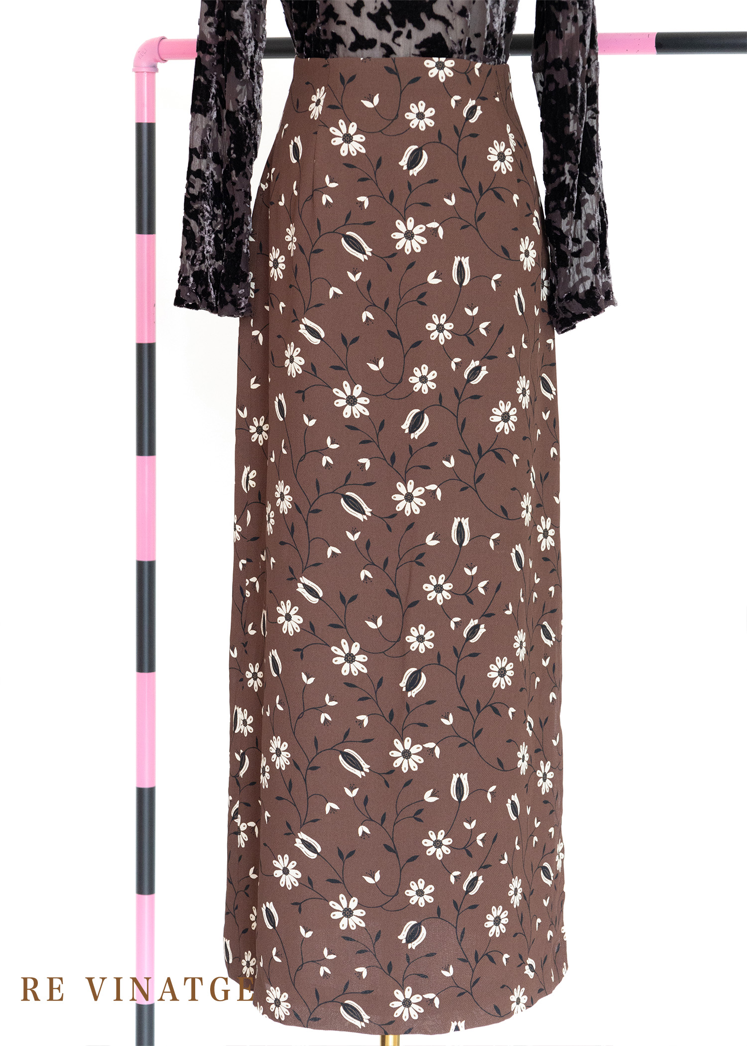 巧克力棕小白花長裙