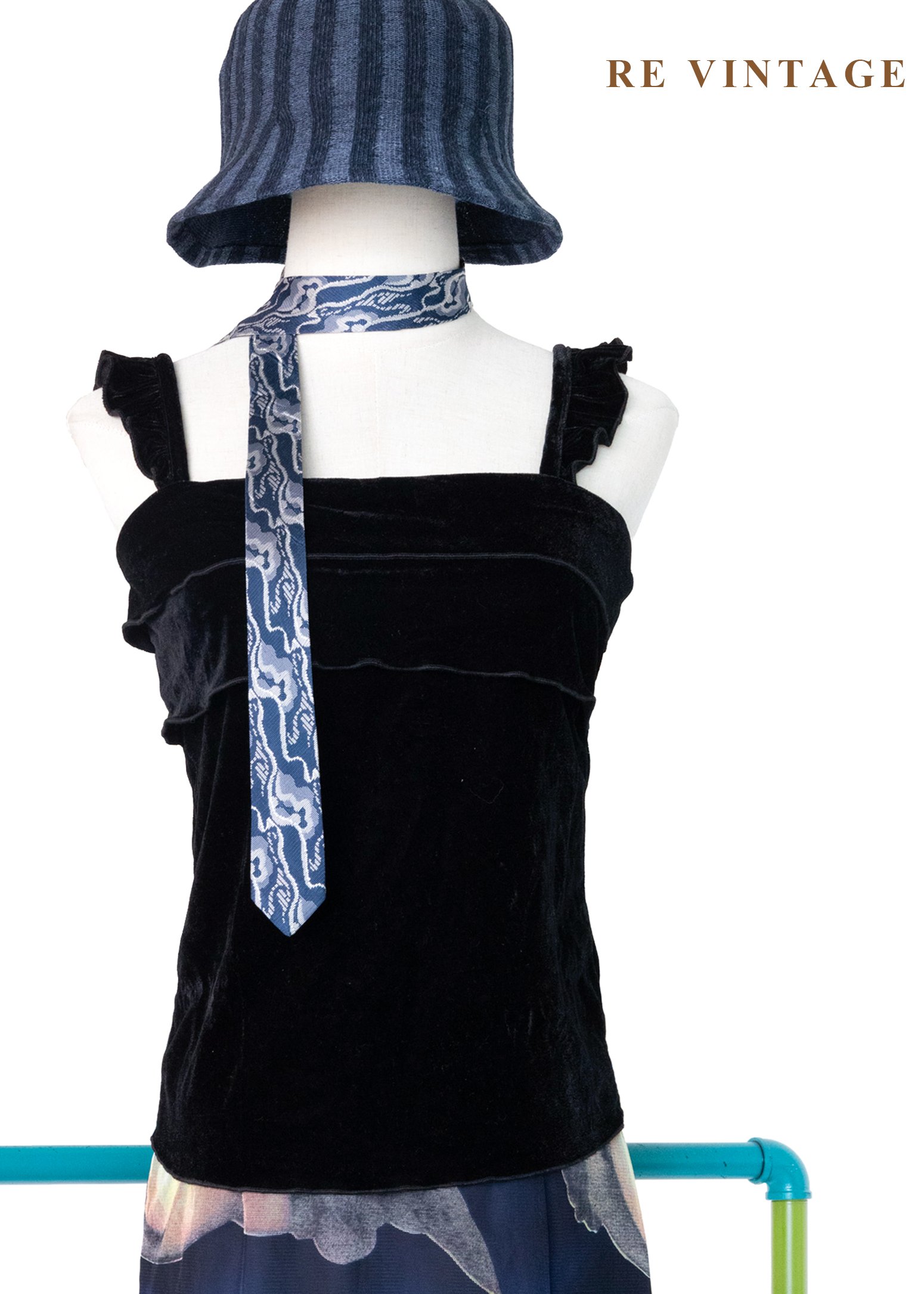 優雅荷葉邊黑天鵝絨布小背心