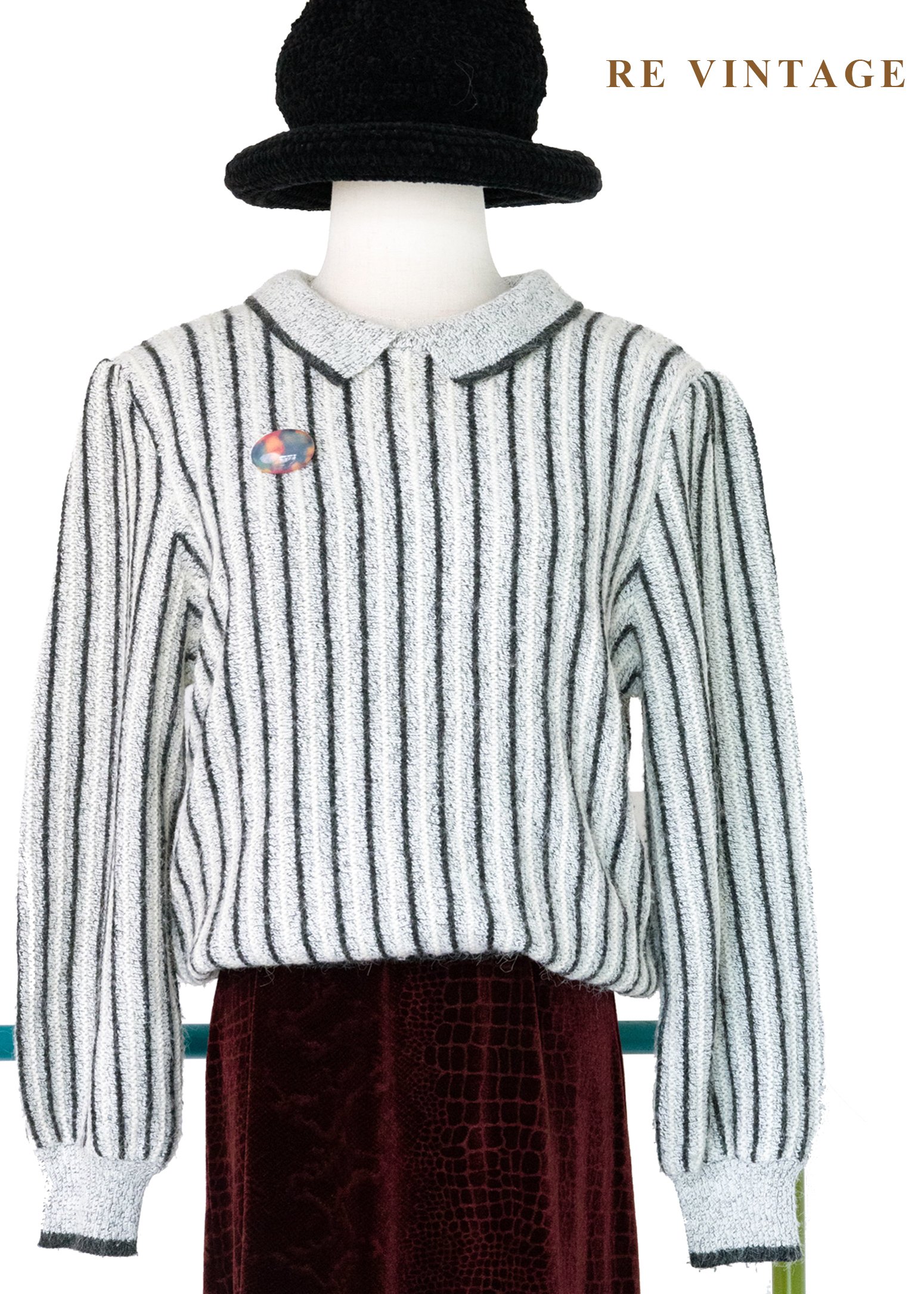 鹽系少女灰白線條針織毛衣