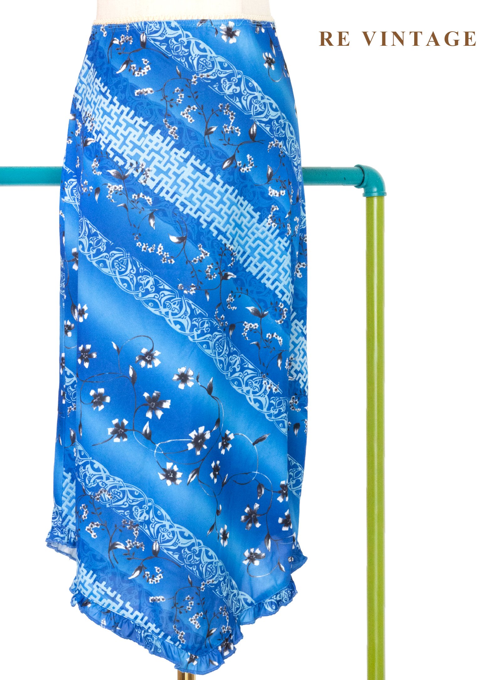 寶藍中式花語中長裙(26-30")