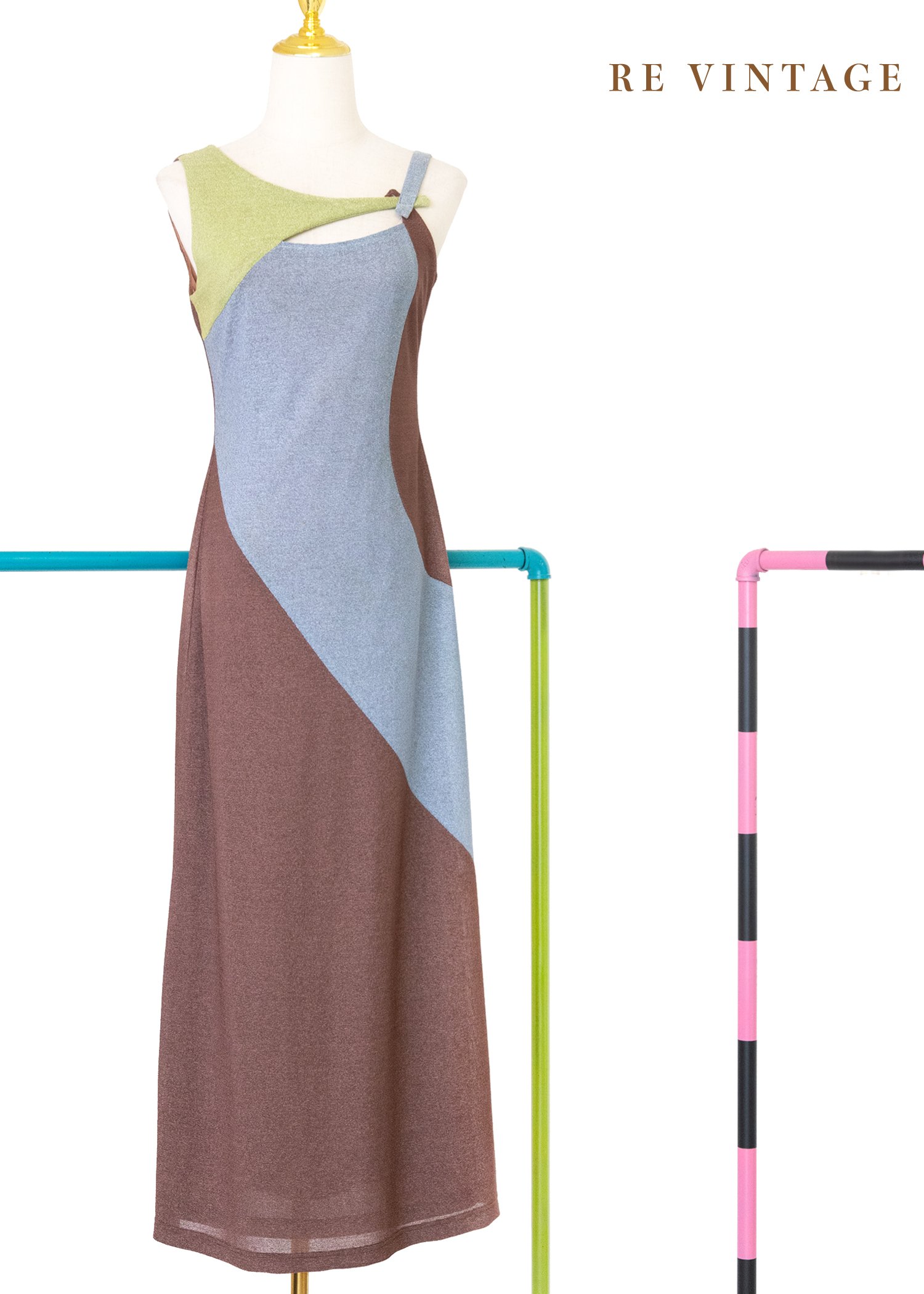 氣質單品 - 錯位幾何色塊長洋裝