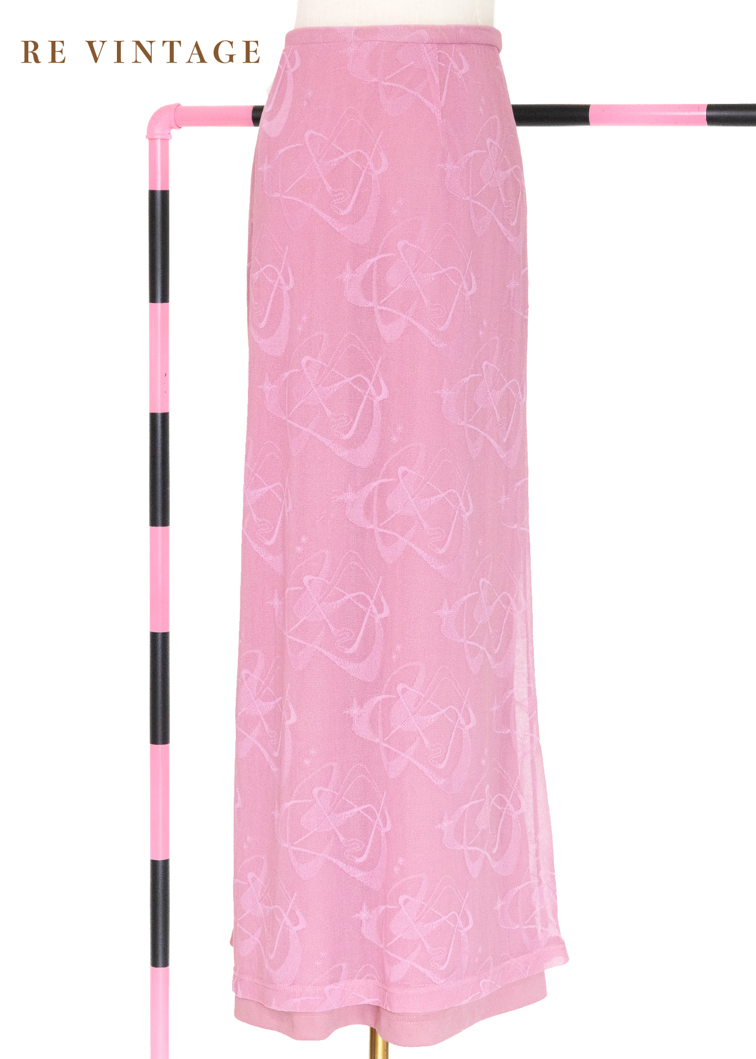 義大利製 - 芭比粉美麗的花紋印花網紗長裙（26"）