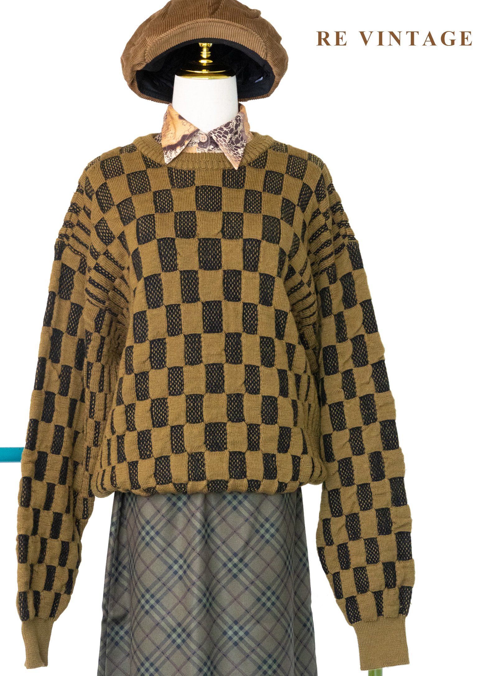 焦黃色Waffle格紋針織毛衣