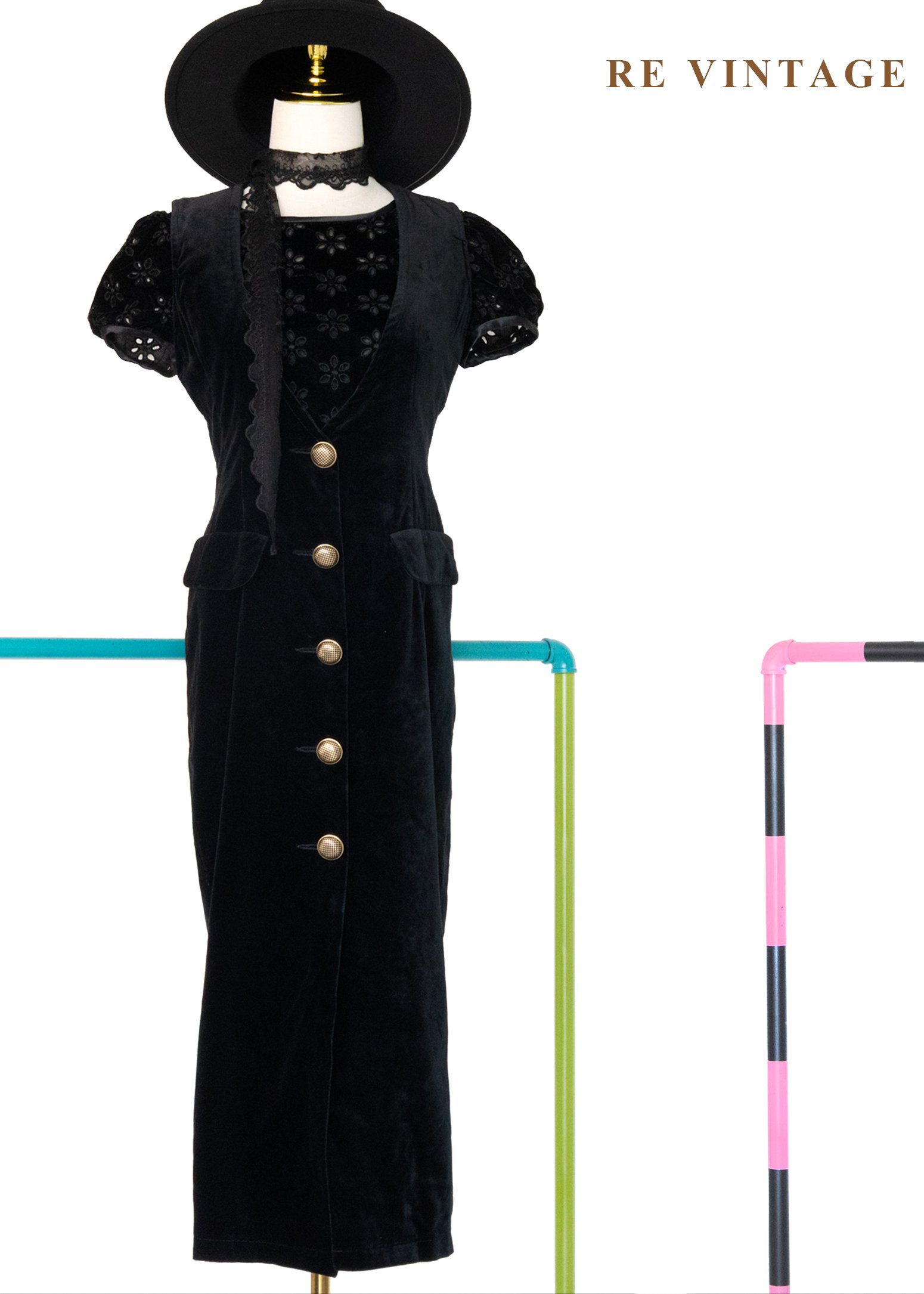 質感單品 - 優雅感金釦黑絨洋裝