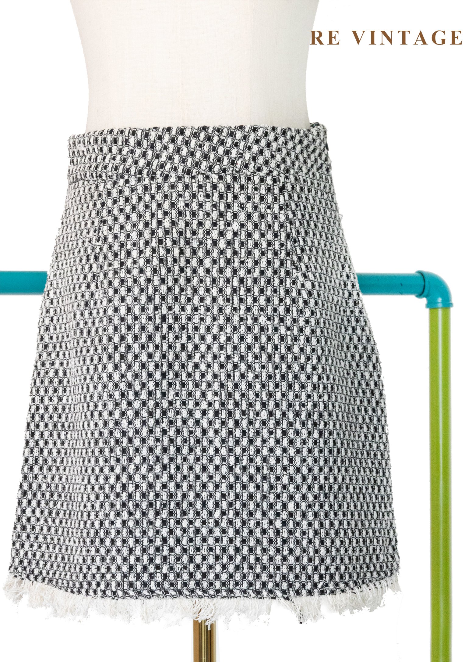 黑白交織小格粗花呢短裙（25"）