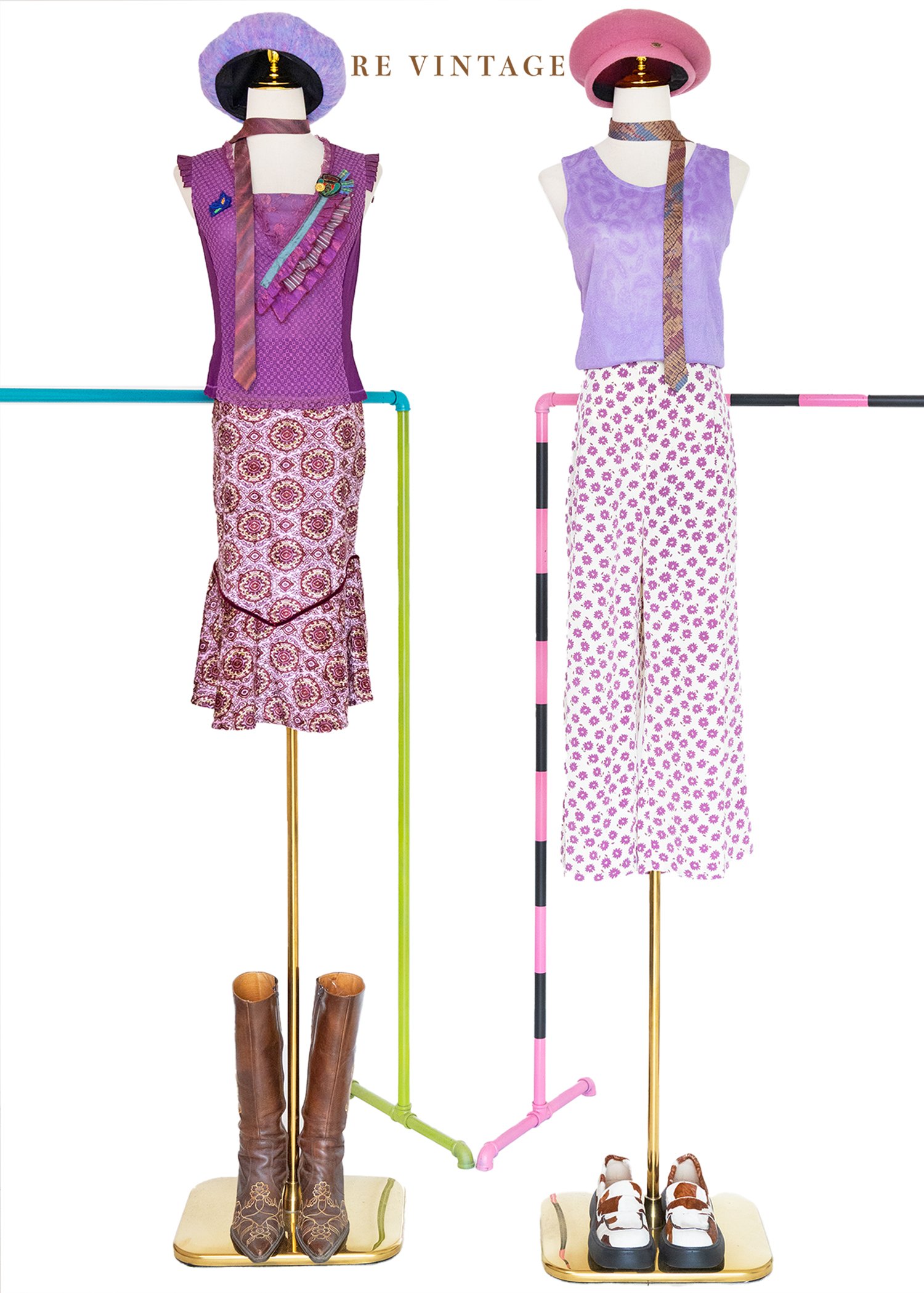 紫色小花寬版褲褲（32-34"）