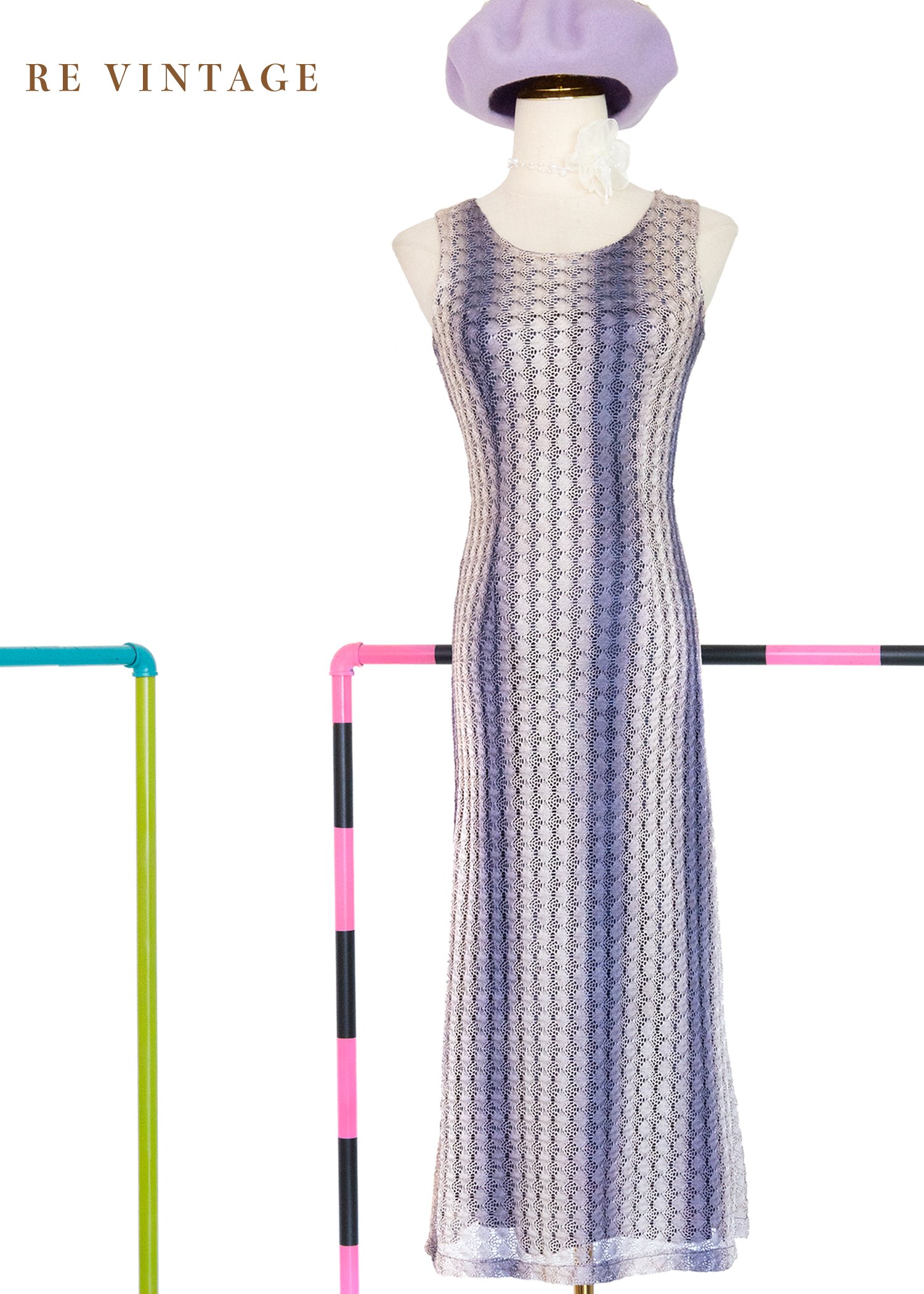 朦朧の漸層灰紫色織品蕾絲長洋裝