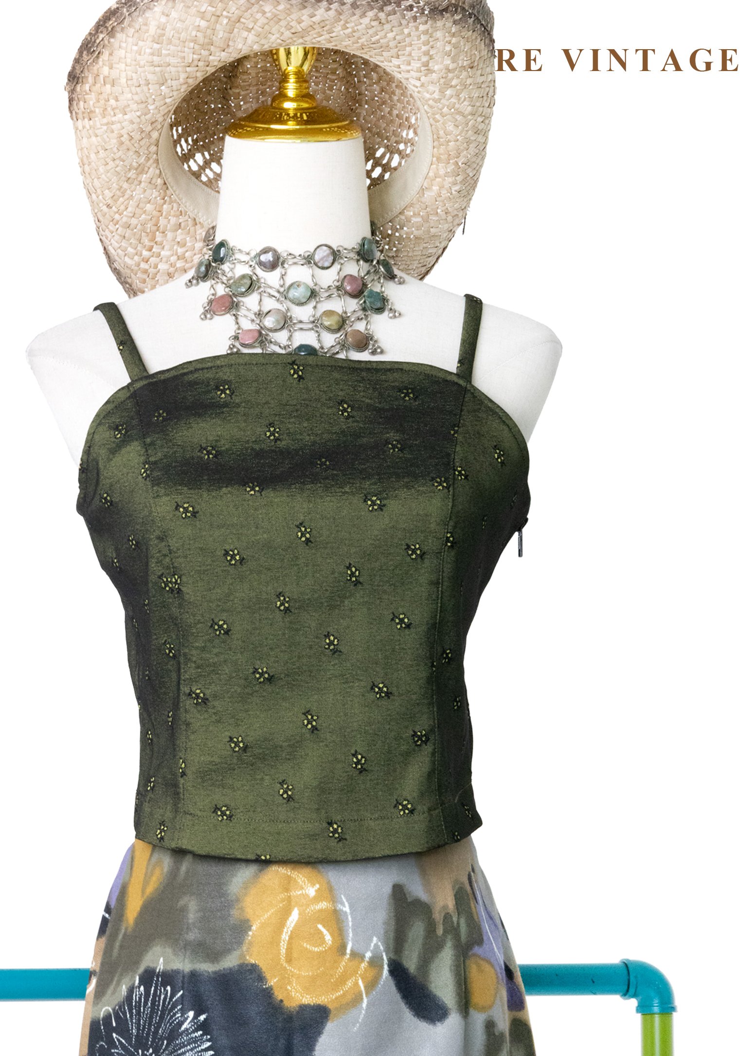 墨綠黃光森林裡的微光私語細肩帶背心