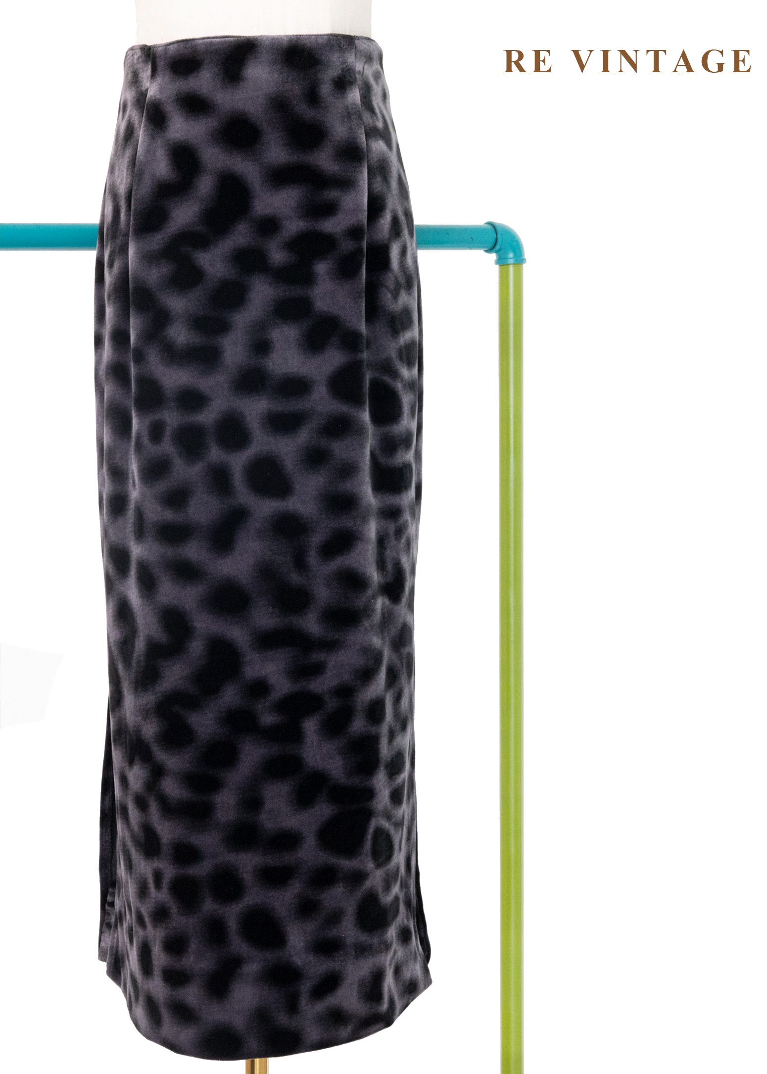 經典獸紋神秘紫灰色絨布長裙（27"）