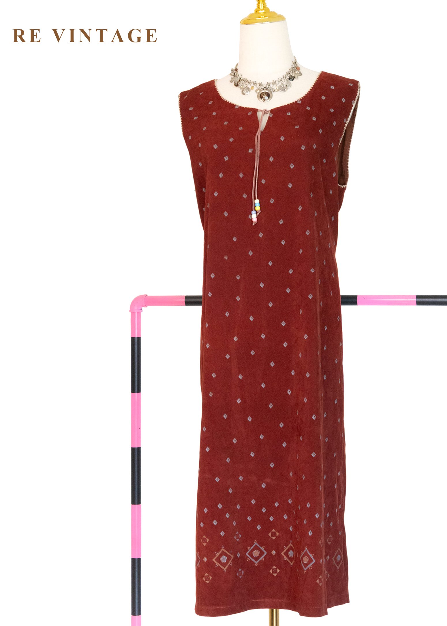 深深紅棗燈影復古長洋裝