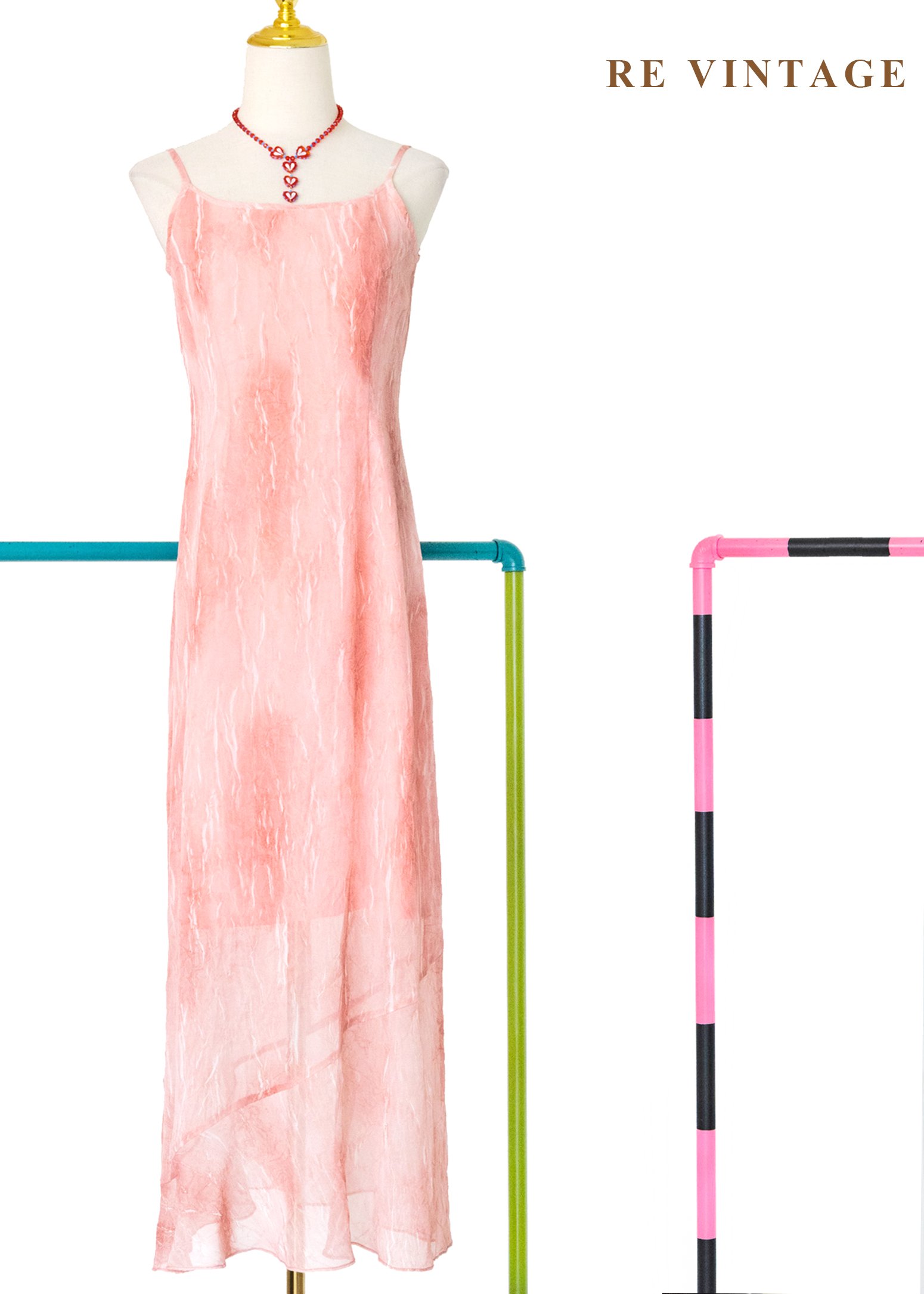 煙粉大理石紋細肩帶長洋裝