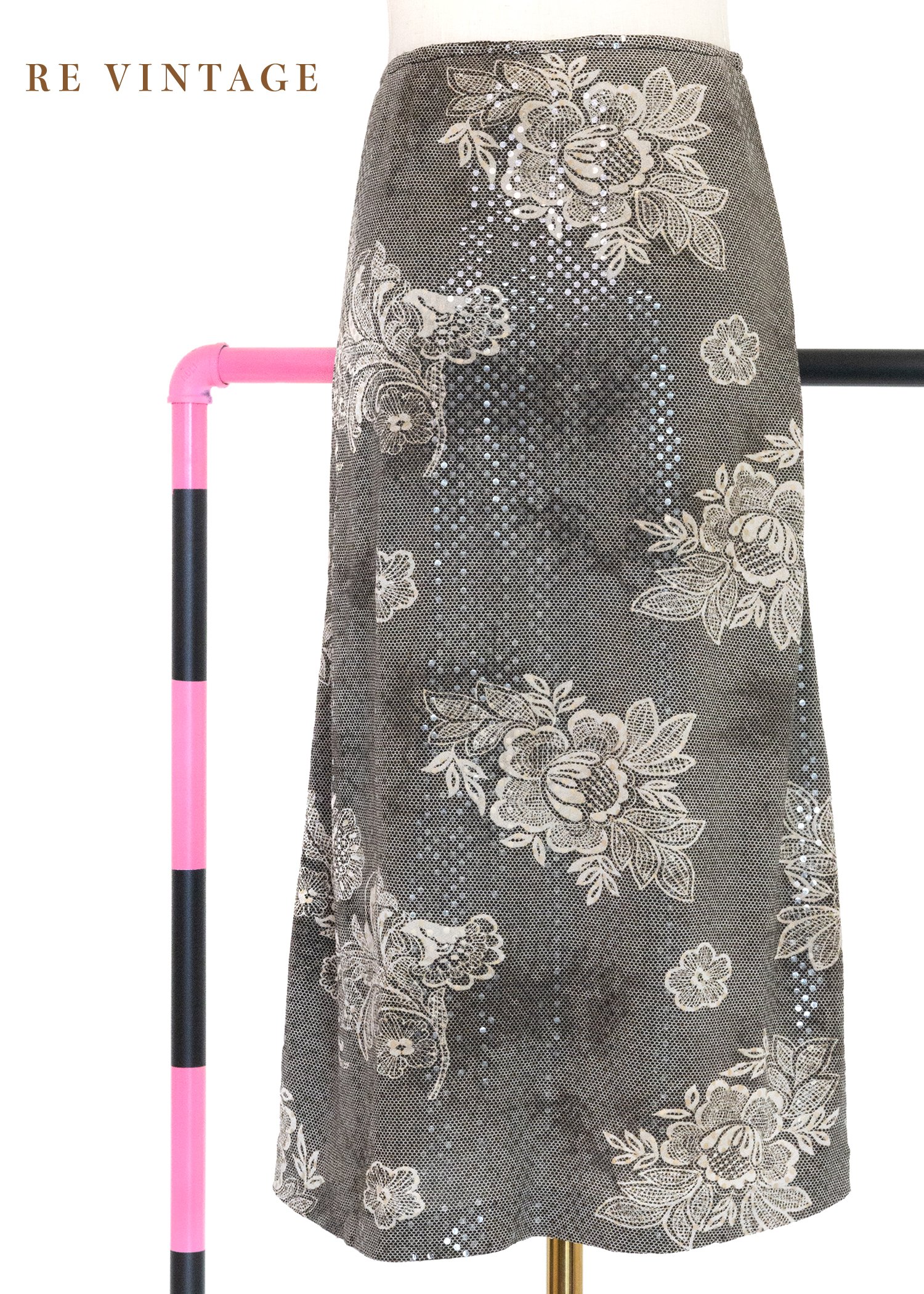 灰霧奶白花卉閃亮美裙（23-27"）